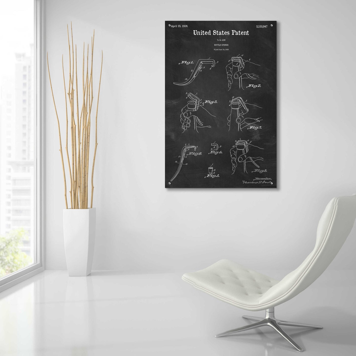 Epic Art 'Bottle Opener Blueprint Patent Chalkboard,' Acrylic Glass Wall Art,24x36