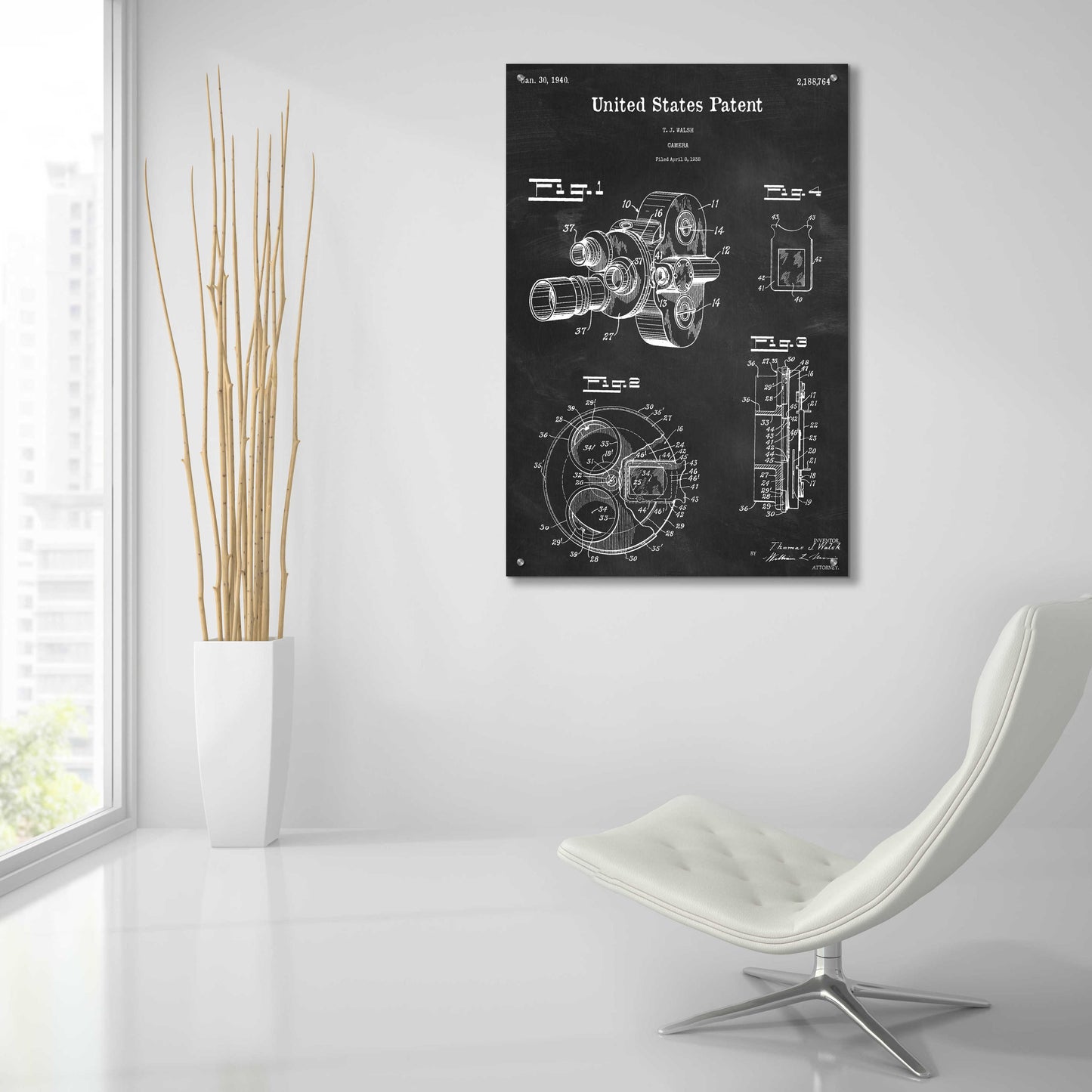 Epic Art 'Film Camera Blueprint Patent Chalkboard,' Acrylic Glass Wall Art,24x36