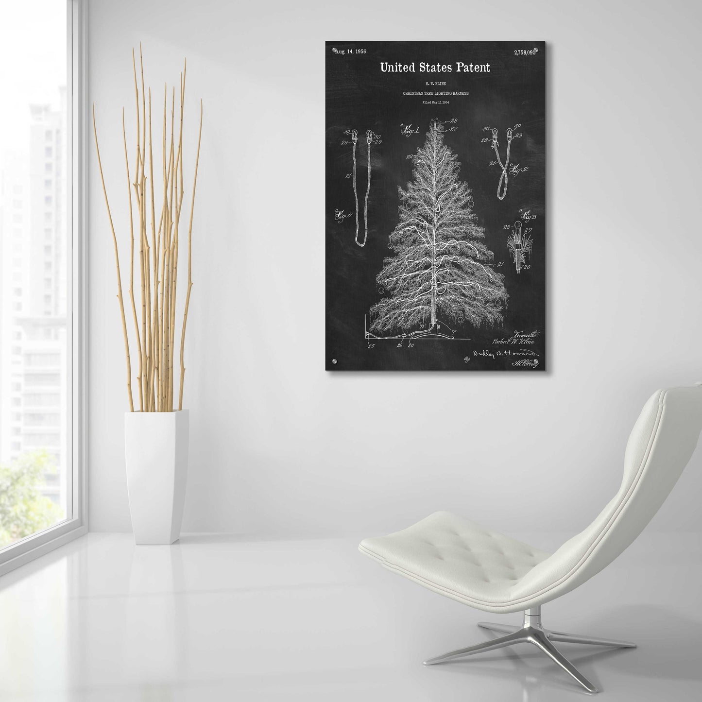 Epic Art 'Artificial Christmas Tree Blueprint Patent Chalkboard,' Acrylic Glass Wall Art,24x36
