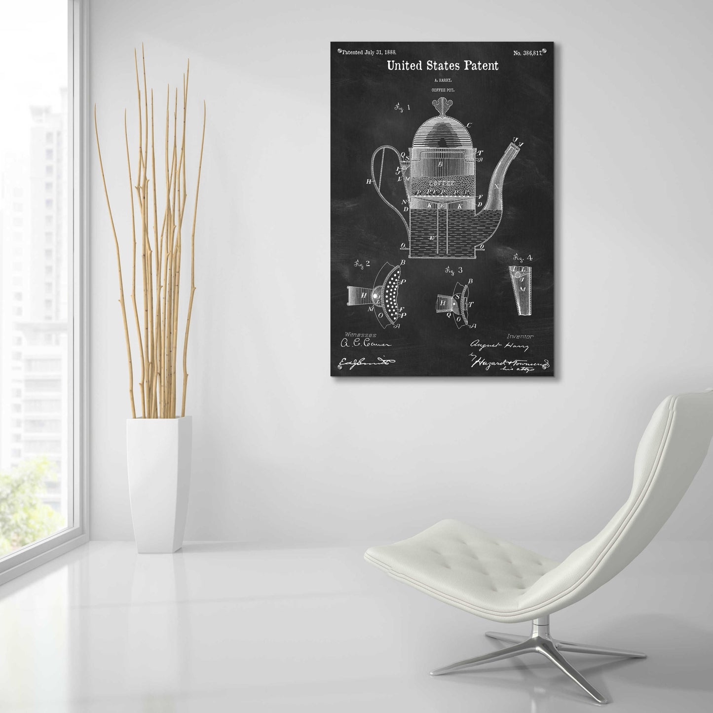 Epic Art 'Coffee Pot Blueprint Patent Chalkboard,' Acrylic Glass Wall Art,24x36