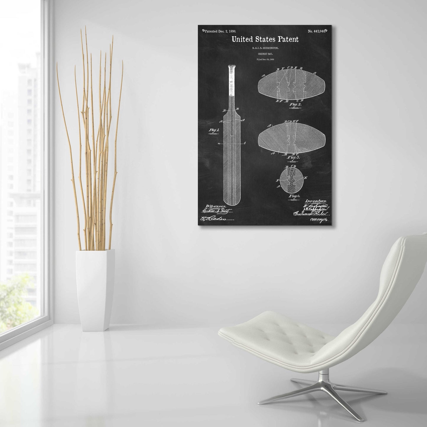 Epic Art 'Cricket Bat Blueprint Patent Chalkboard,' Acrylic Glass Wall Art,24x36
