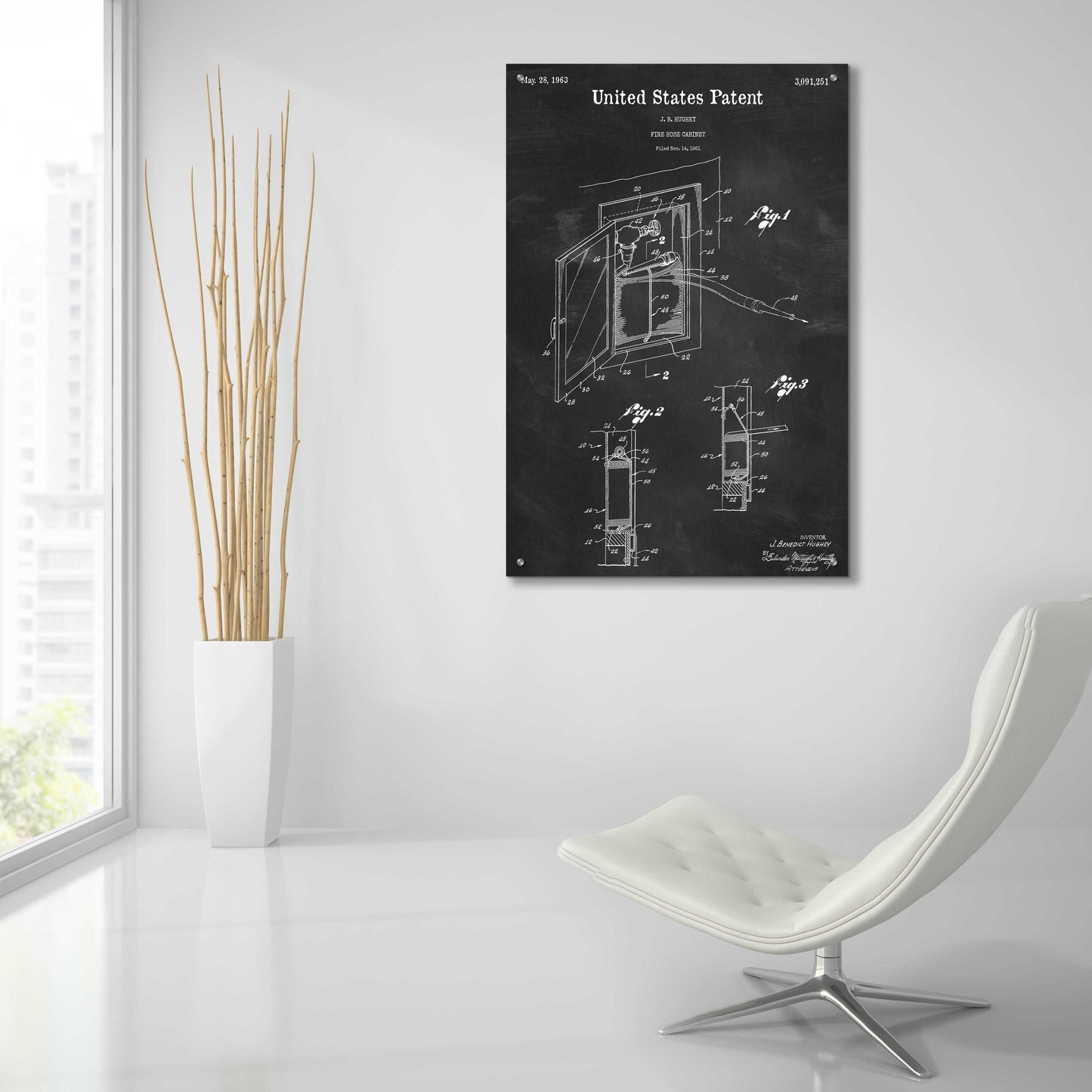 Epic Art 'Fire Hose Cabinet Blueprint Patent Chalkboard,' Acrylic Glass Wall Art,24x36