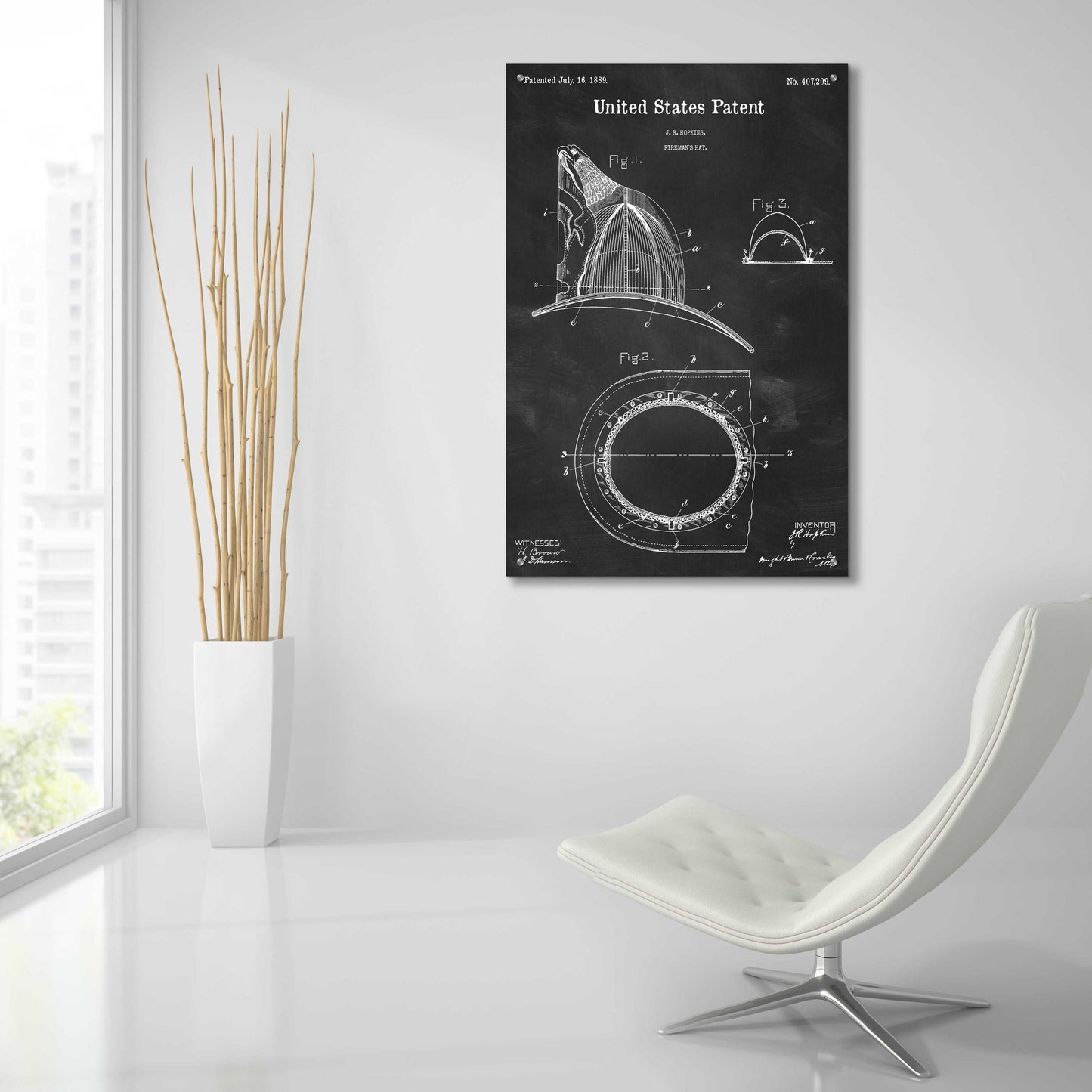 Epic Art 'Fireman's Hat Blueprint Patent Chalkboard,' Acrylic Glass Wall Art,24x36