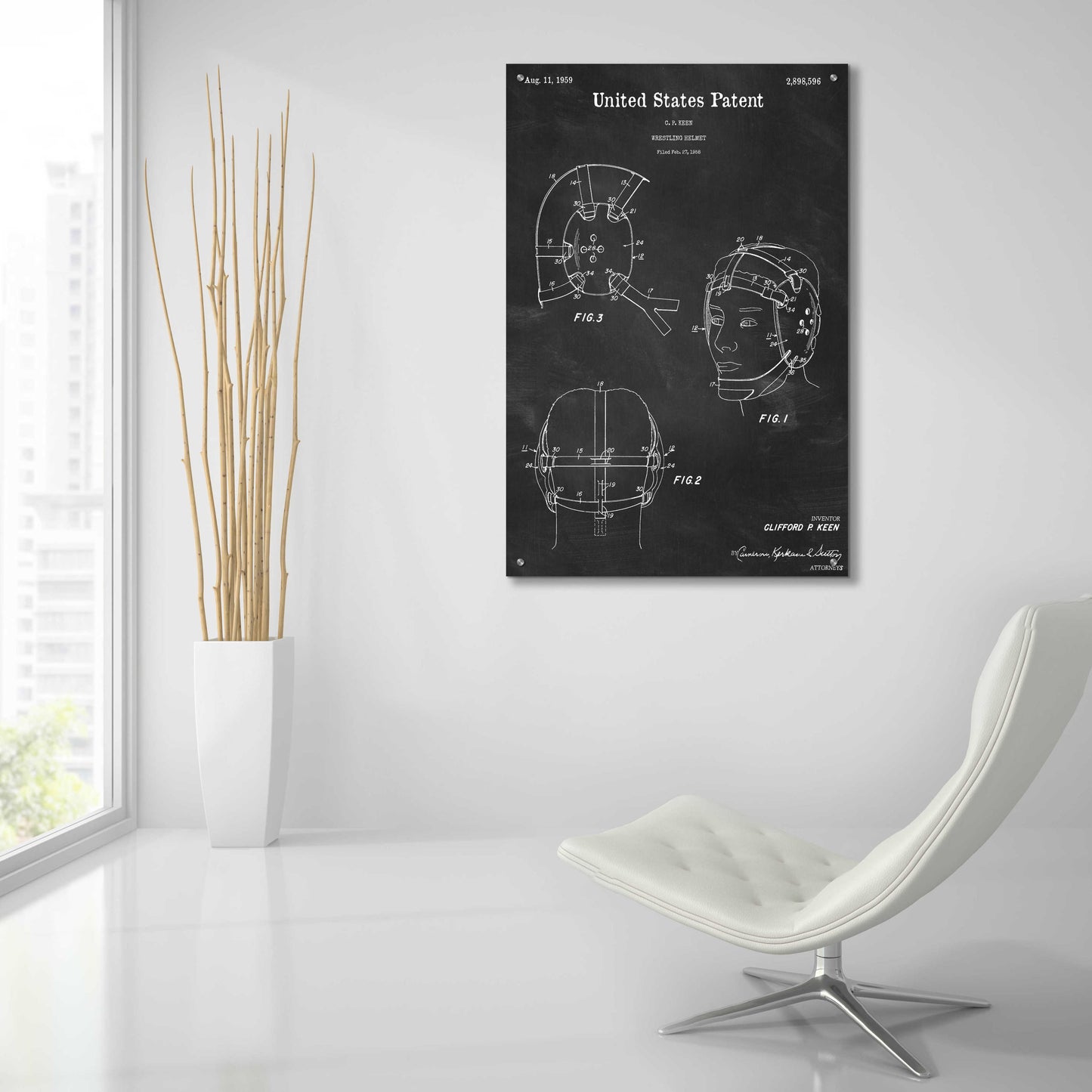 Epic Art 'Wrestling Headgear Blueprint Patent Chalkboard,' Acrylic Glass Wall Art,24x36