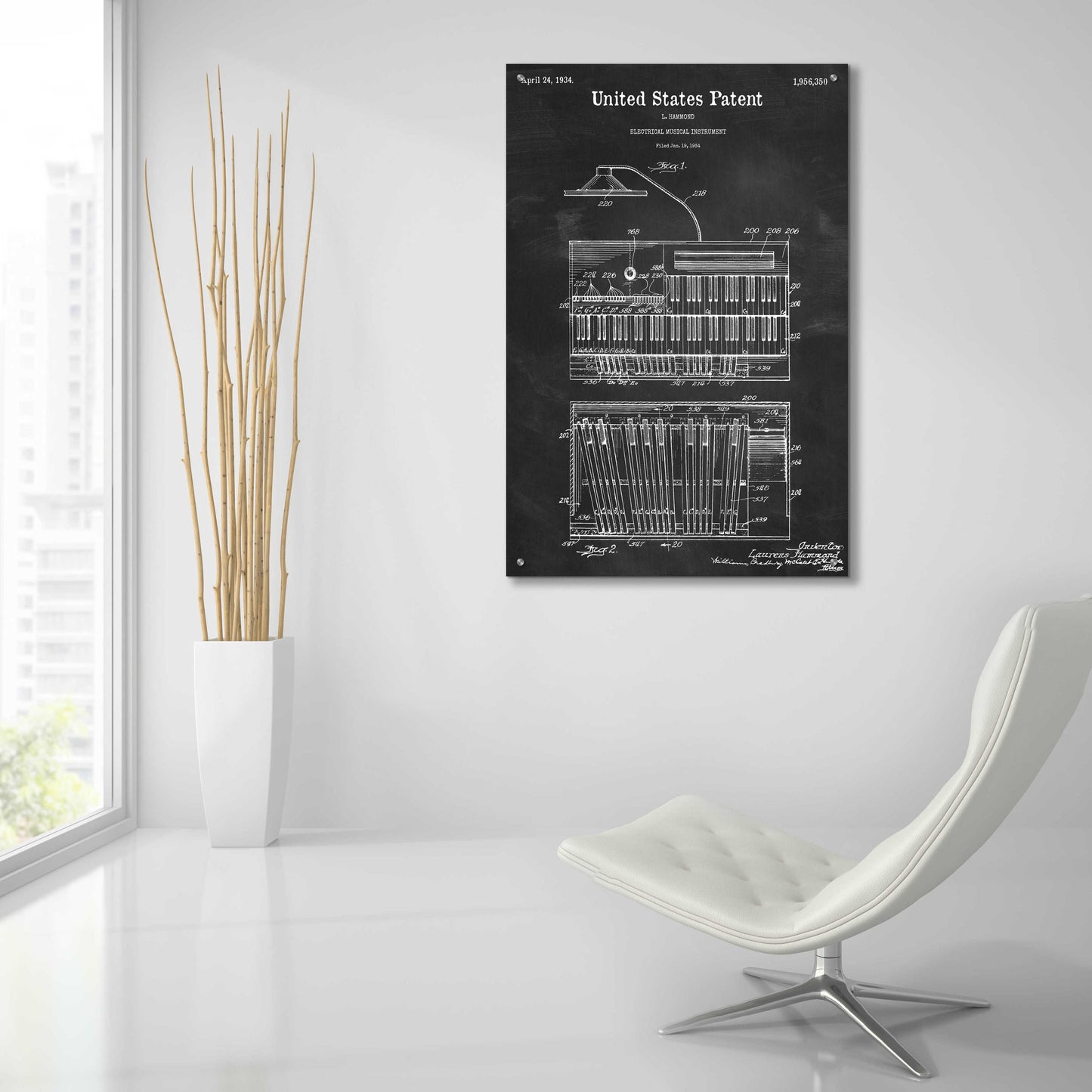 Epic Art 'Keyboard Instrument Blueprint Patent Chalkboard,' Acrylic Glass Wall Art,24x36