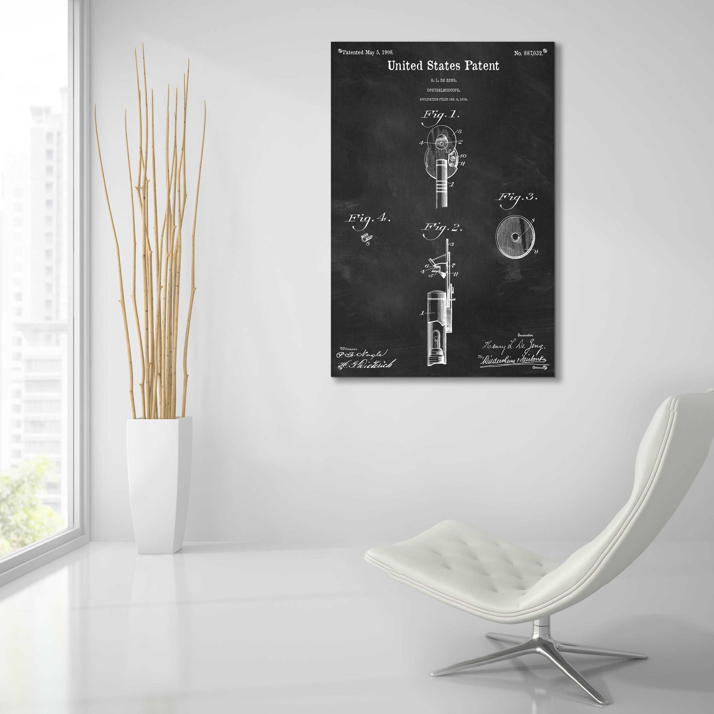 Epic Art 'Ophthalmoscope Blueprint Patent Chalkboard,' Acrylic Glass Wall Art,24x36