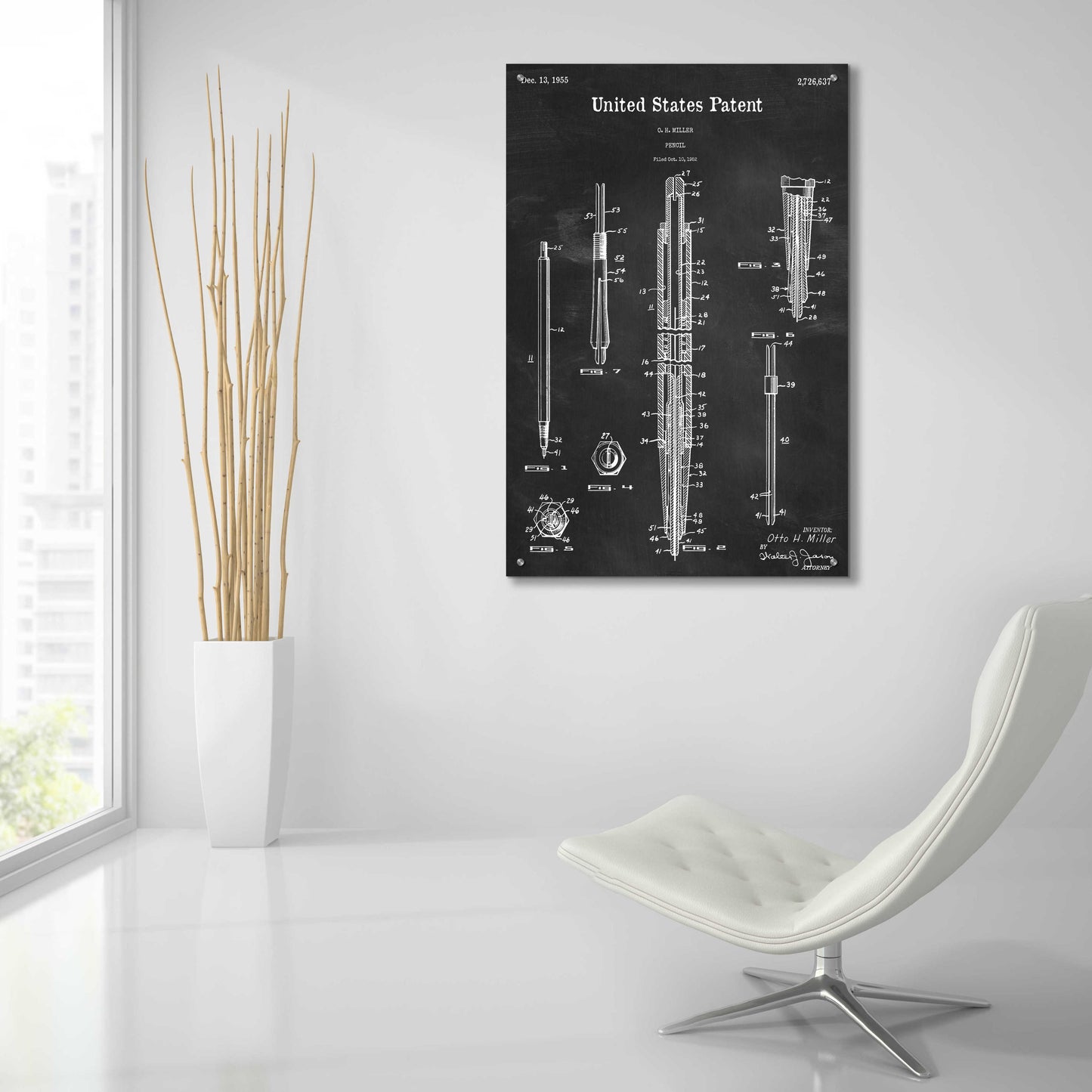 Epic Art 'Mechanical Pencil Blueprint Patent Chalkboard,' Acrylic Glass Wall Art,24x36