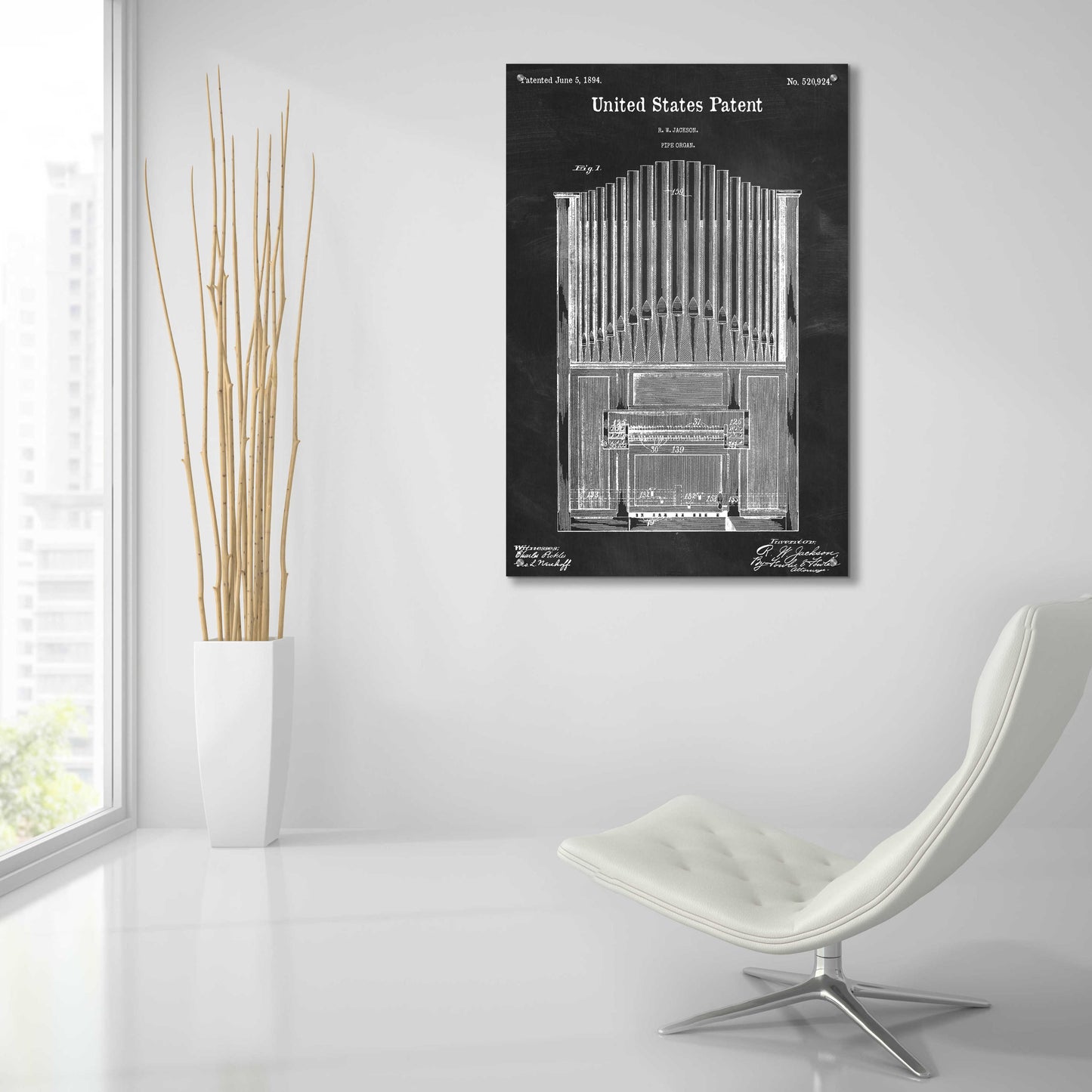 Epic Art 'Pipe Organ Blueprint Patent Chalkboard,' Acrylic Glass Wall Art,24x36