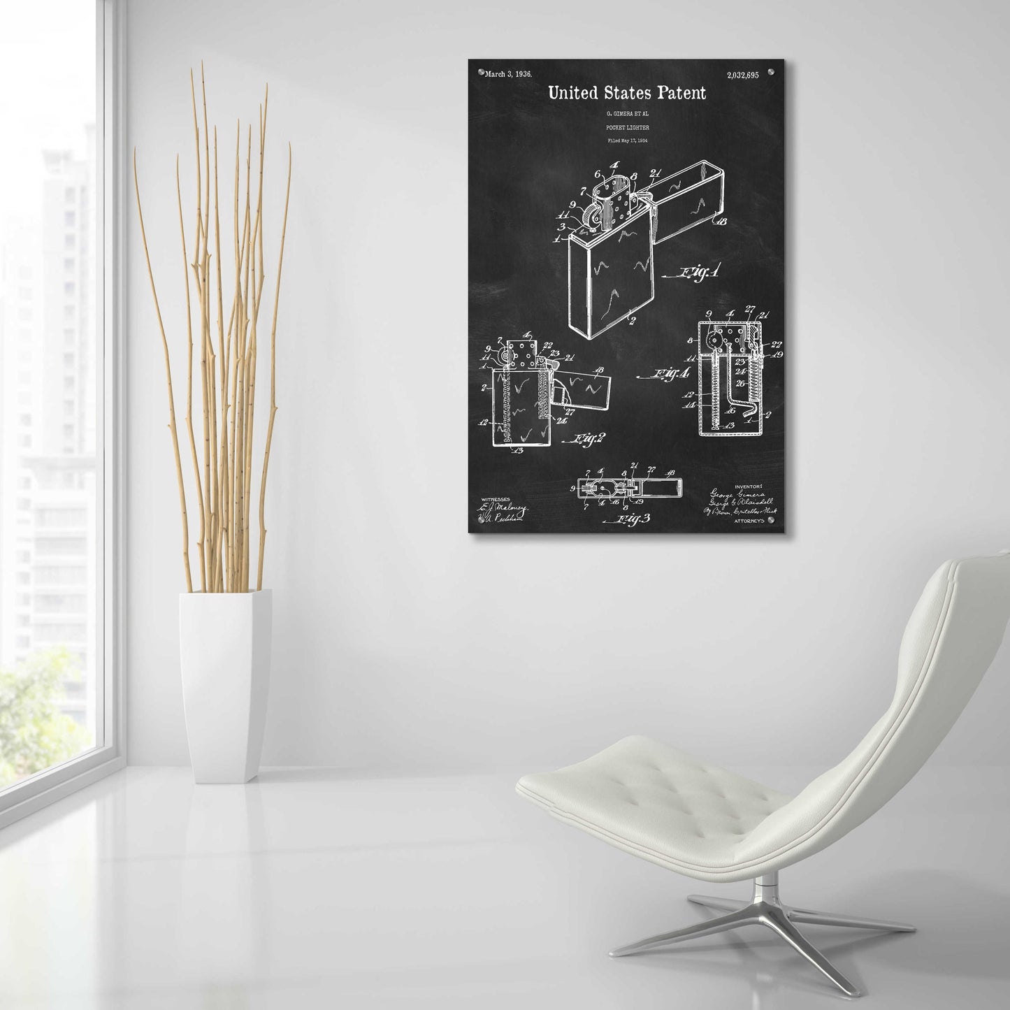 Epic Art 'Pocket Lighter Blueprint Patent Chalkboard,' Acrylic Glass Wall Art,24x36