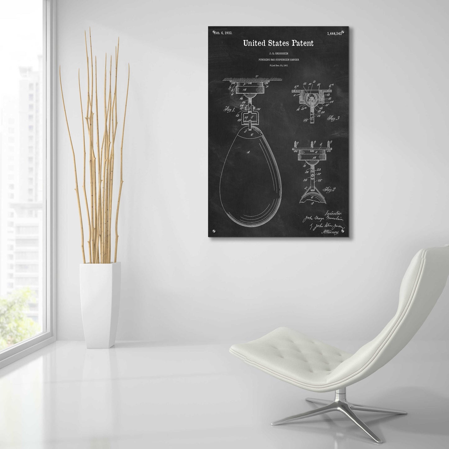 Epic Art 'Boxing Bag Blueprint Patent Chalkboard,' Acrylic Glass Wall Art,24x36