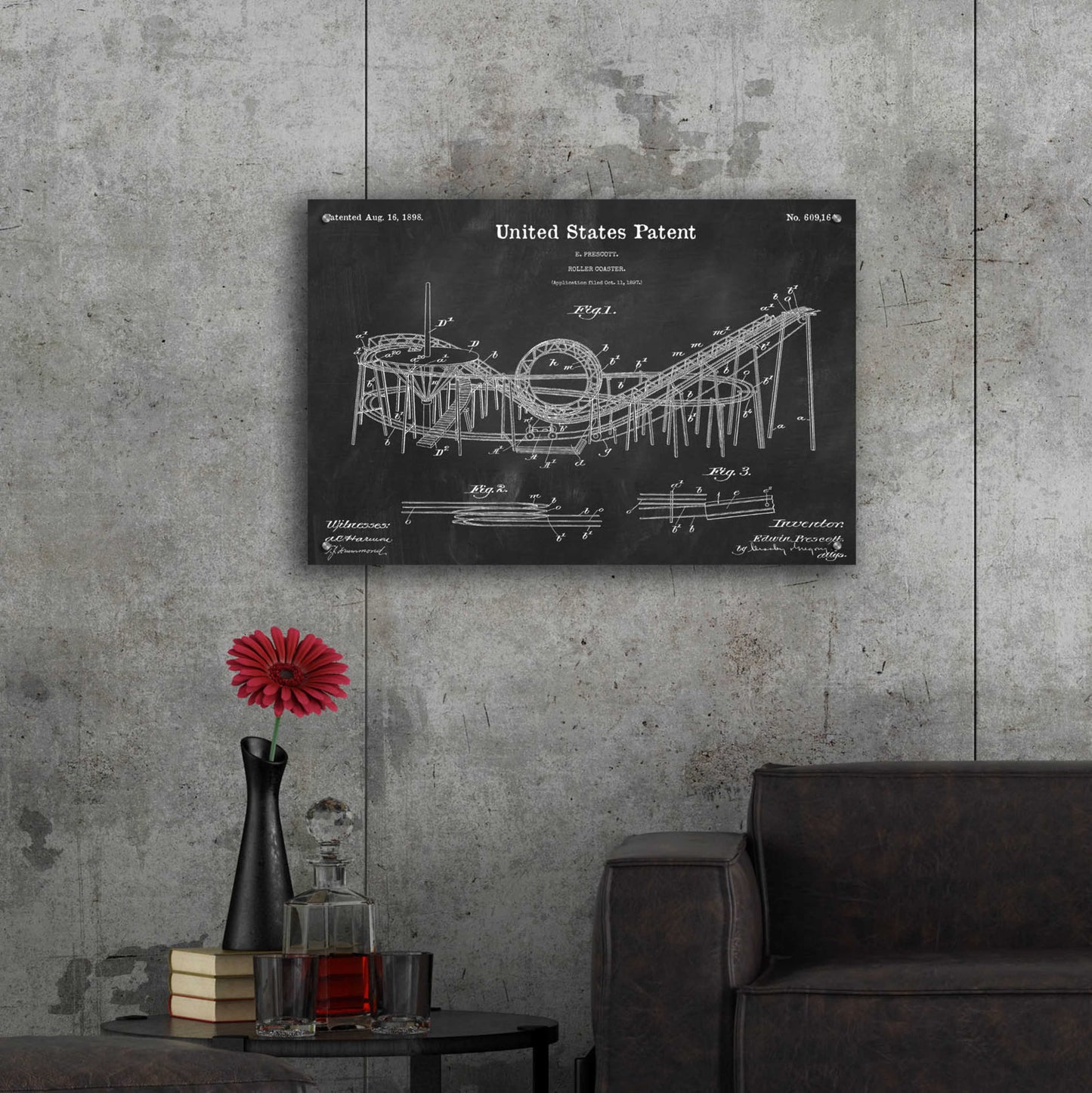 Epic Art 'Roller Coaster Blueprint Patent Chalkboard,' Acrylic Glass Wall Art,36x24