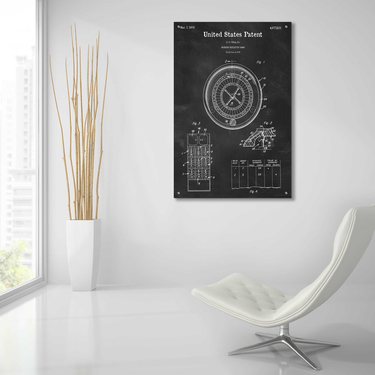 Epic Art 'Roulette Blueprint Patent Chalkboard,' Acrylic Glass Wall Art,24x36