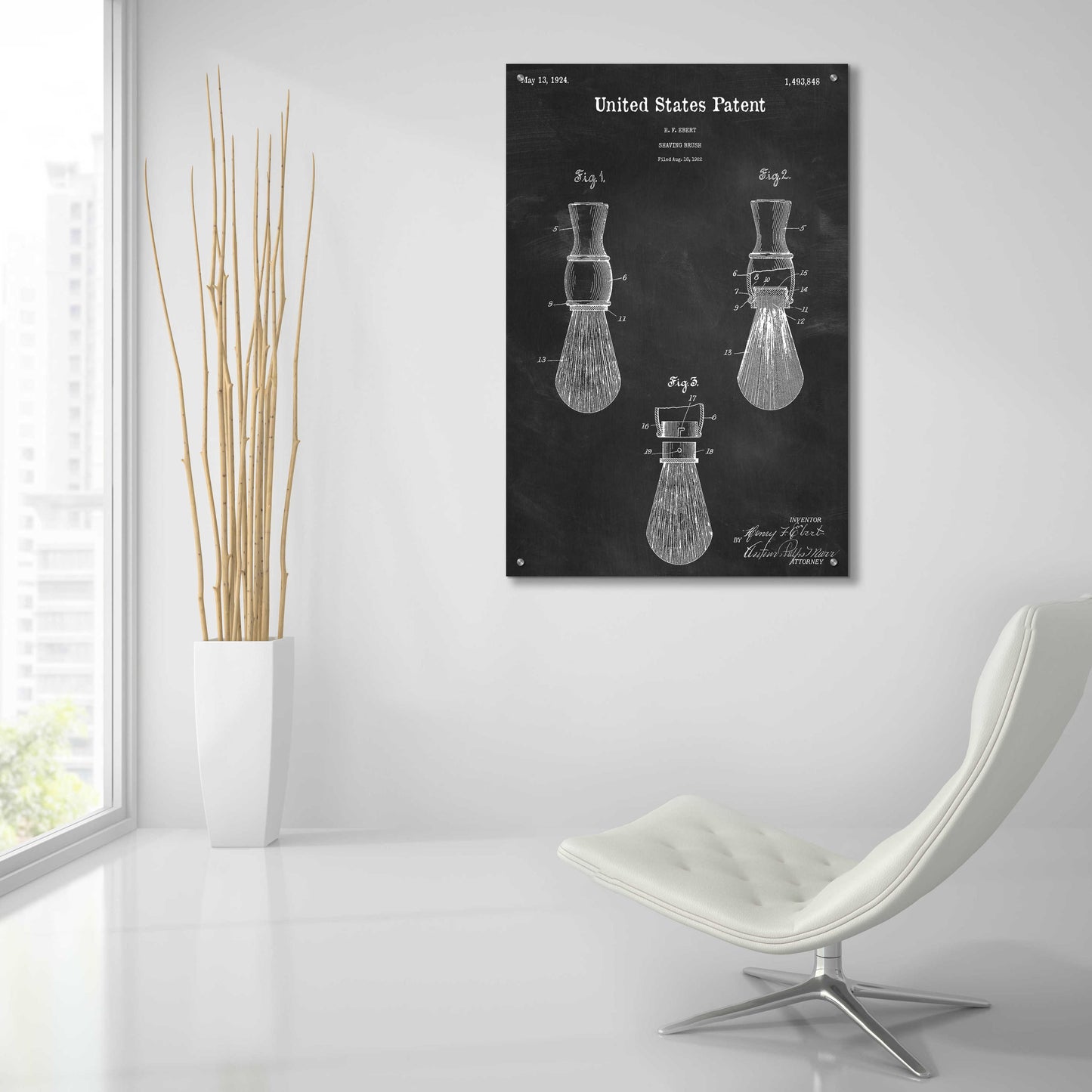 Epic Art 'Shaving Brush Blueprint Patent Chalkboard,' Acrylic Glass Wall Art,24x36