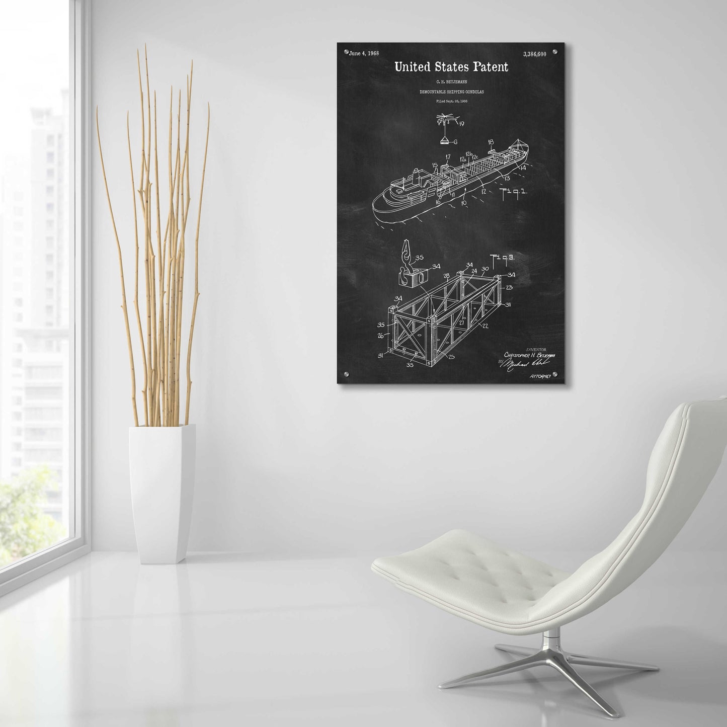 Epic Art 'Shipping Gondola Blueprint Patent Chalkboard,' Acrylic Glass Wall Art,24x36