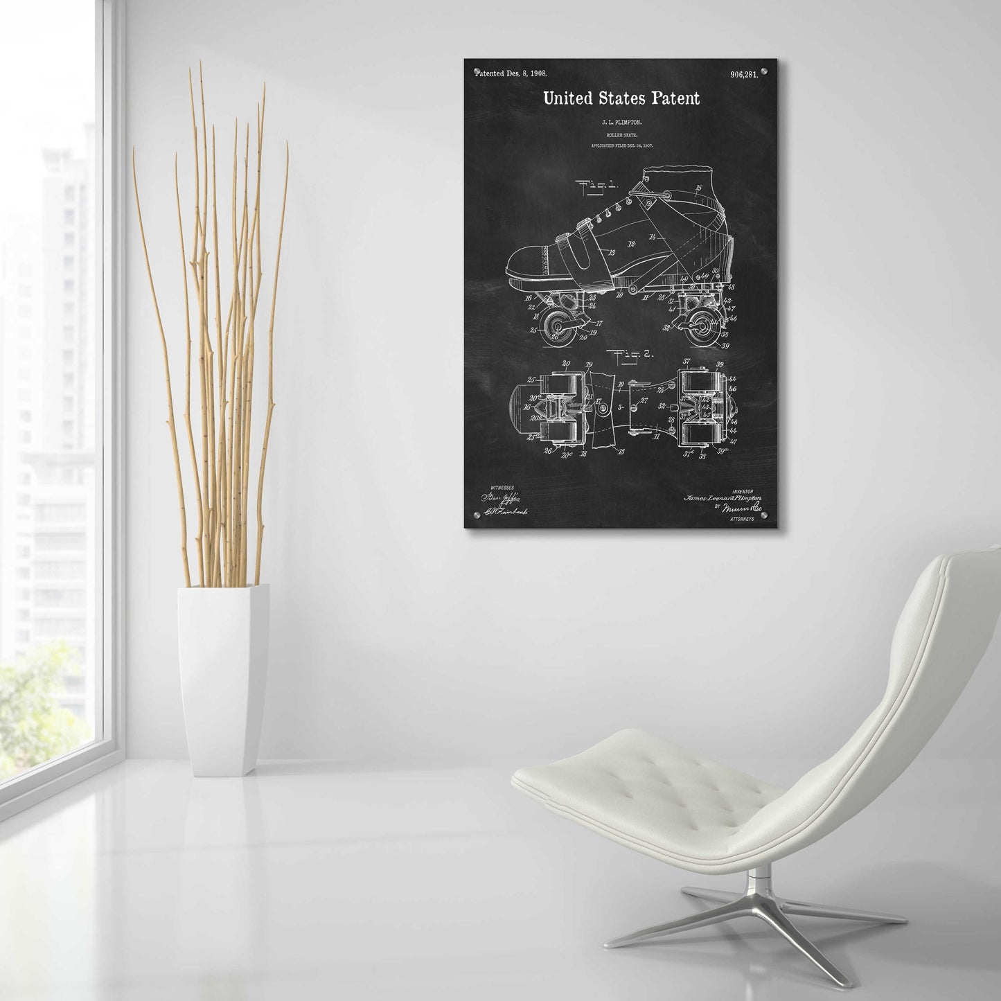 Epic Art 'Roller Skate Blueprint Patent Chalkboard,' Acrylic Glass Wall Art,24x36