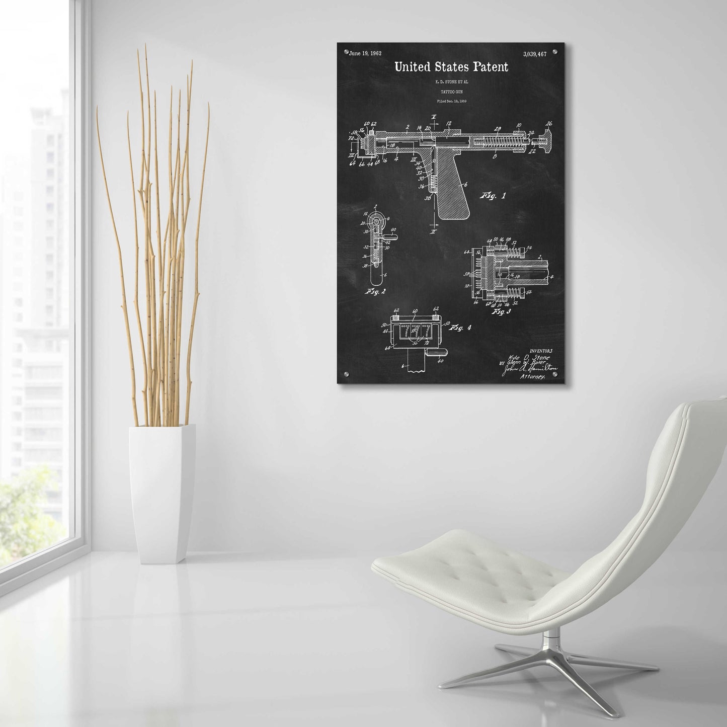 Epic Art 'Tattoo Gun Blueprint Patent Chalkboard,' Acrylic Glass Wall Art,24x36