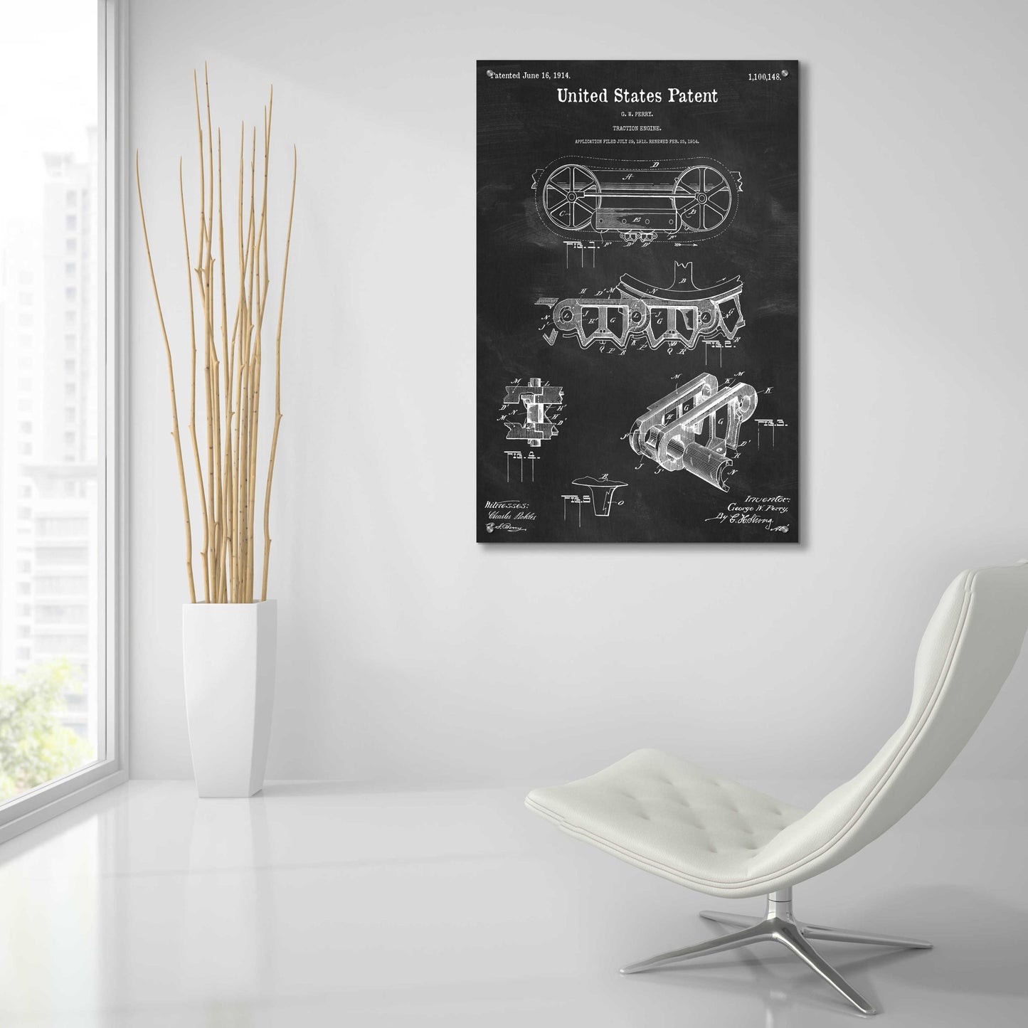 Epic Art 'Traction Engine Blueprint Patent Chalkboard,' Acrylic Glass Wall Art,24x36