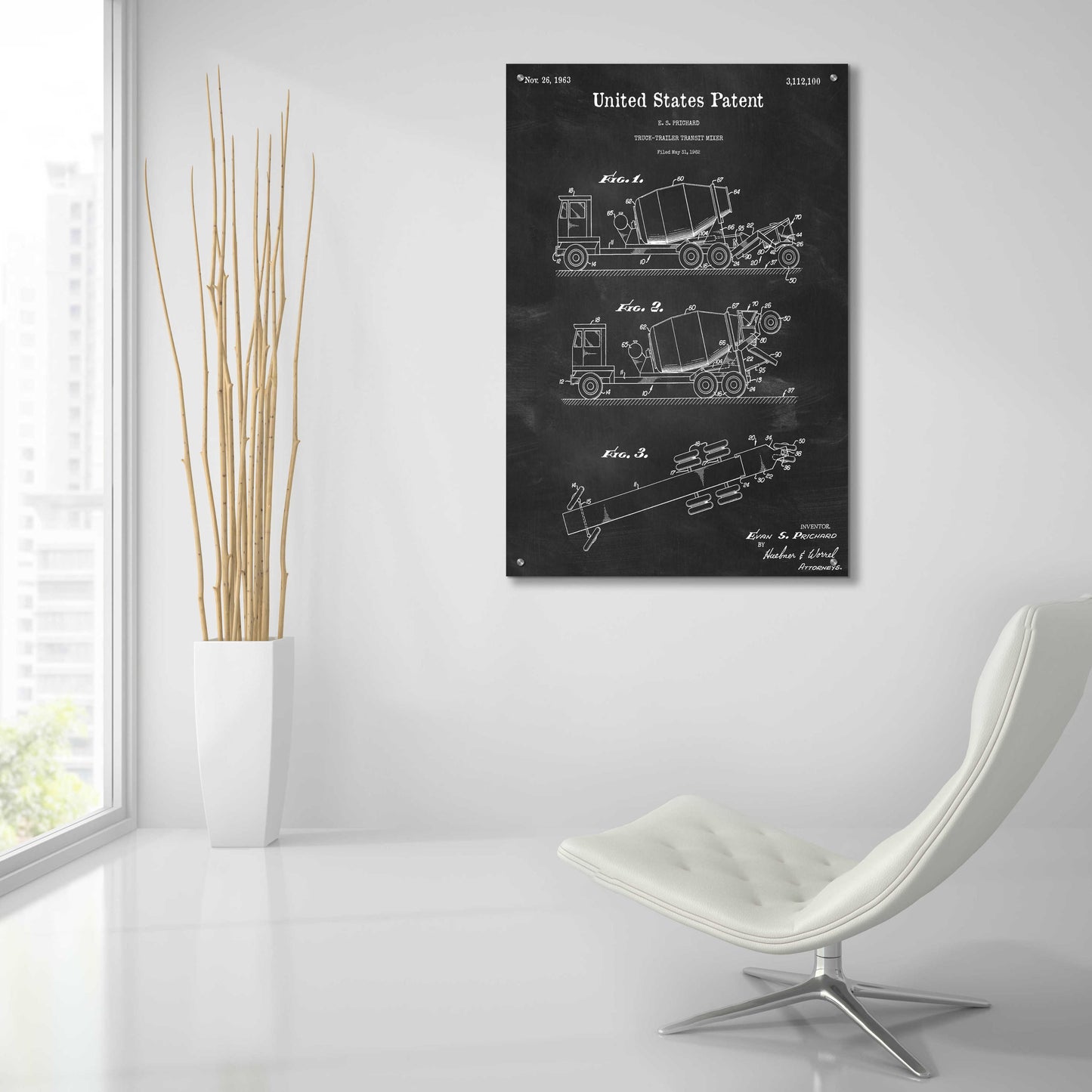 Epic Art 'Truck Trailer Transit Mixer Blueprint Patent Chalkboard,' Acrylic Glass Wall Art,24x36