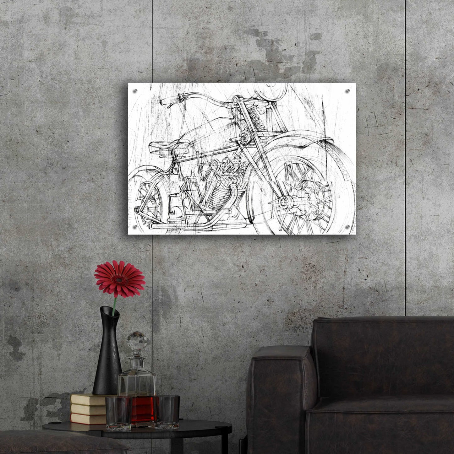 Epic Art 'Inverted Motorcycle Mechanical Sketch I' by Ethan Harper, Acrylic Glass Wall Art,36x24