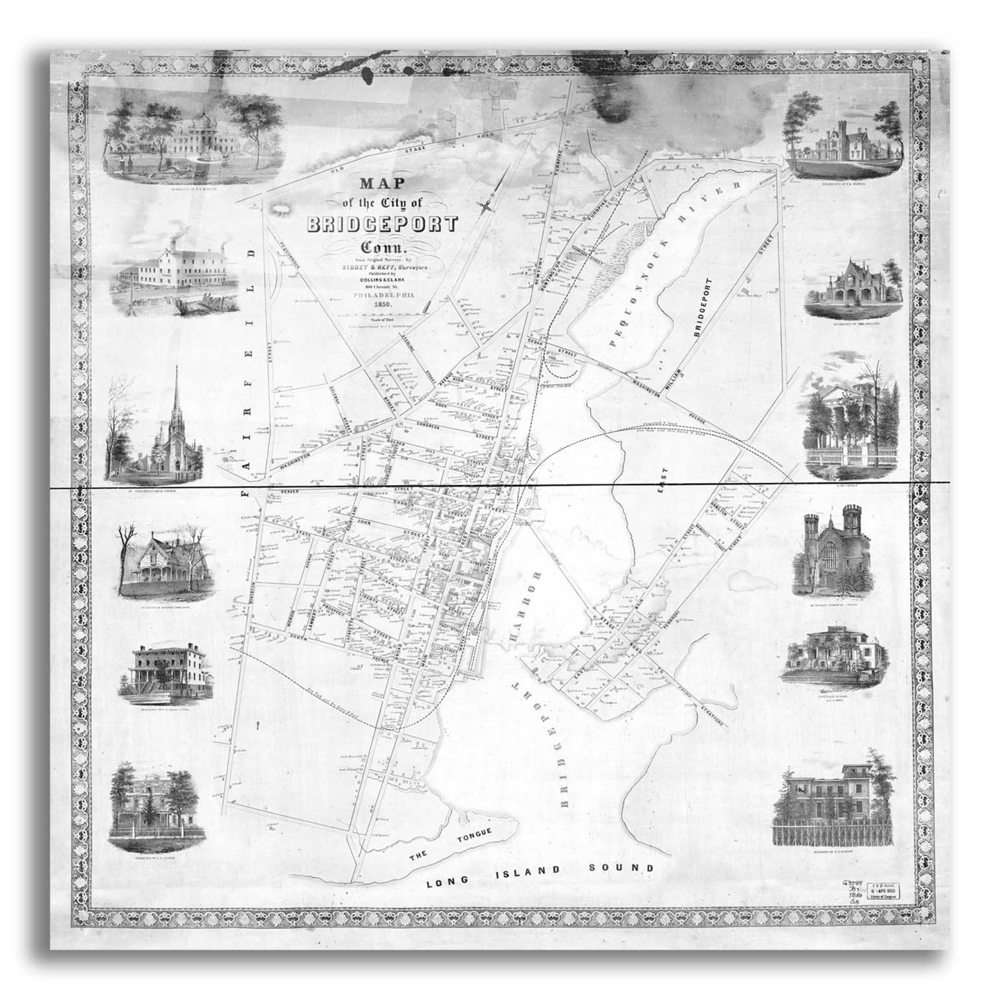 Epic Art 'Map of Bridgeport, CT 1850' by Portfolio, Acrylic Glass Wall Art