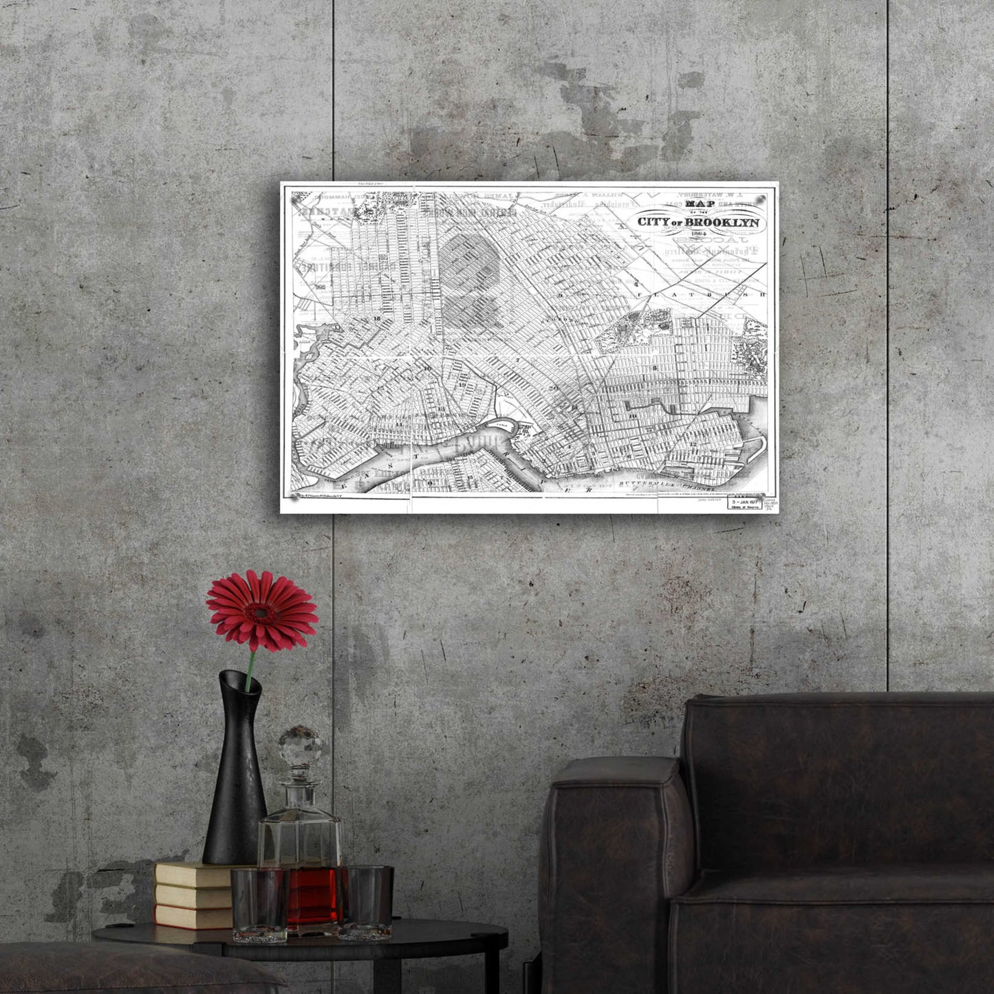 Epic Art 'Map of Brooklyn 1864' by Portfolio, Acrylic Glass Wall Art,36x24