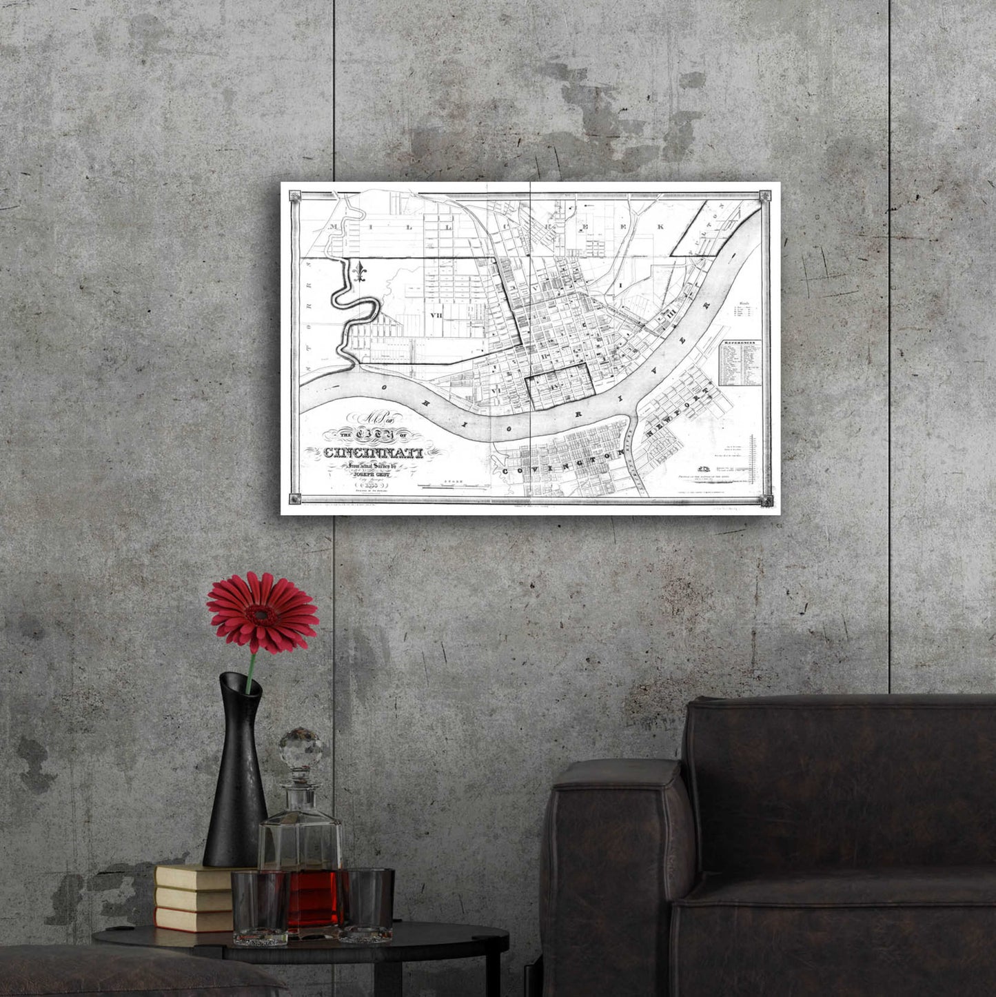 Epic Art 'Map of Cincinnati 1838' by Portfolio, Acrylic Glass Wall Art,36x24