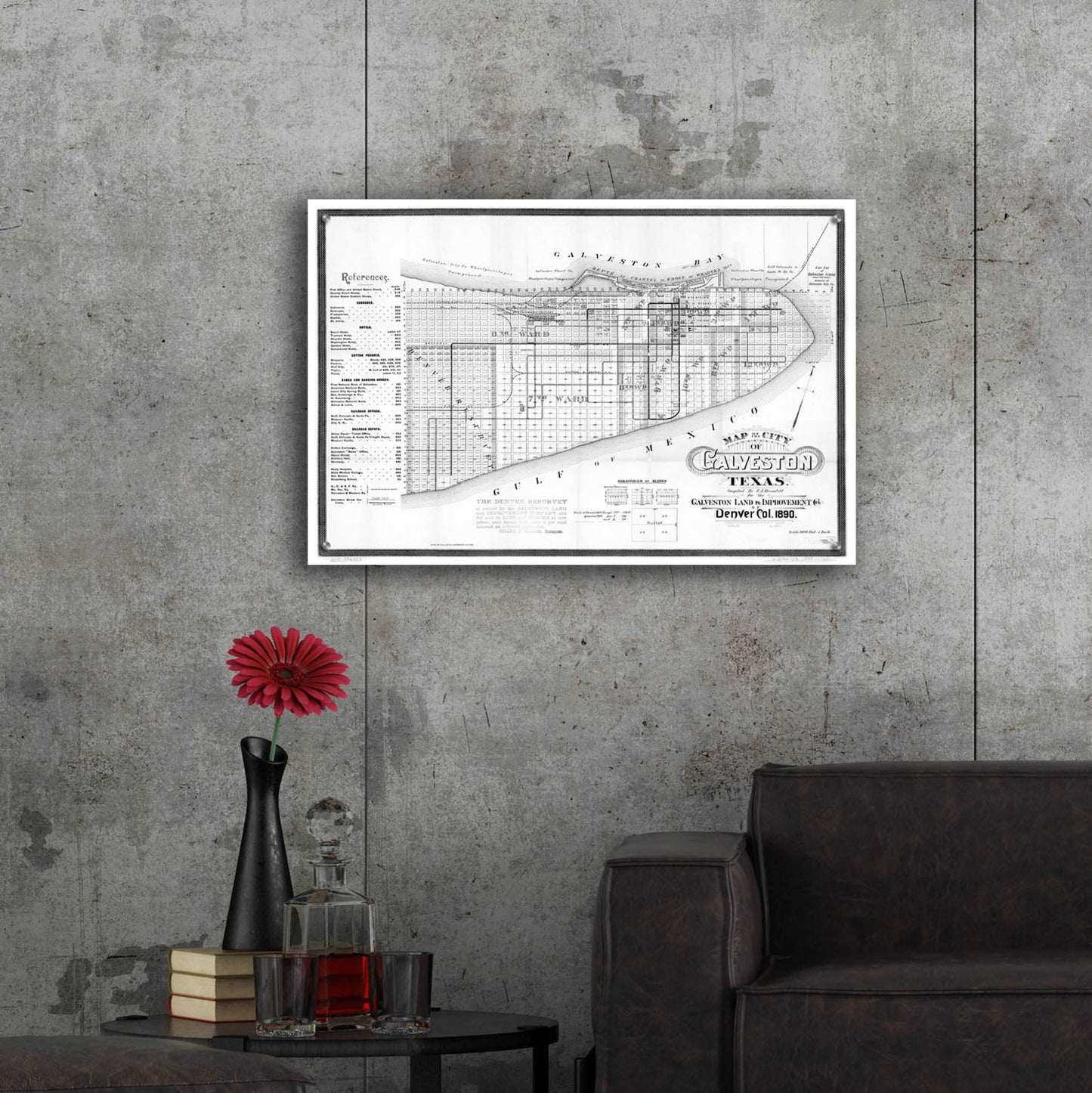 Epic Art 'Map of Galveston, TX 1890' by Portfolio, Acrylic Glass Wall Art,36x24