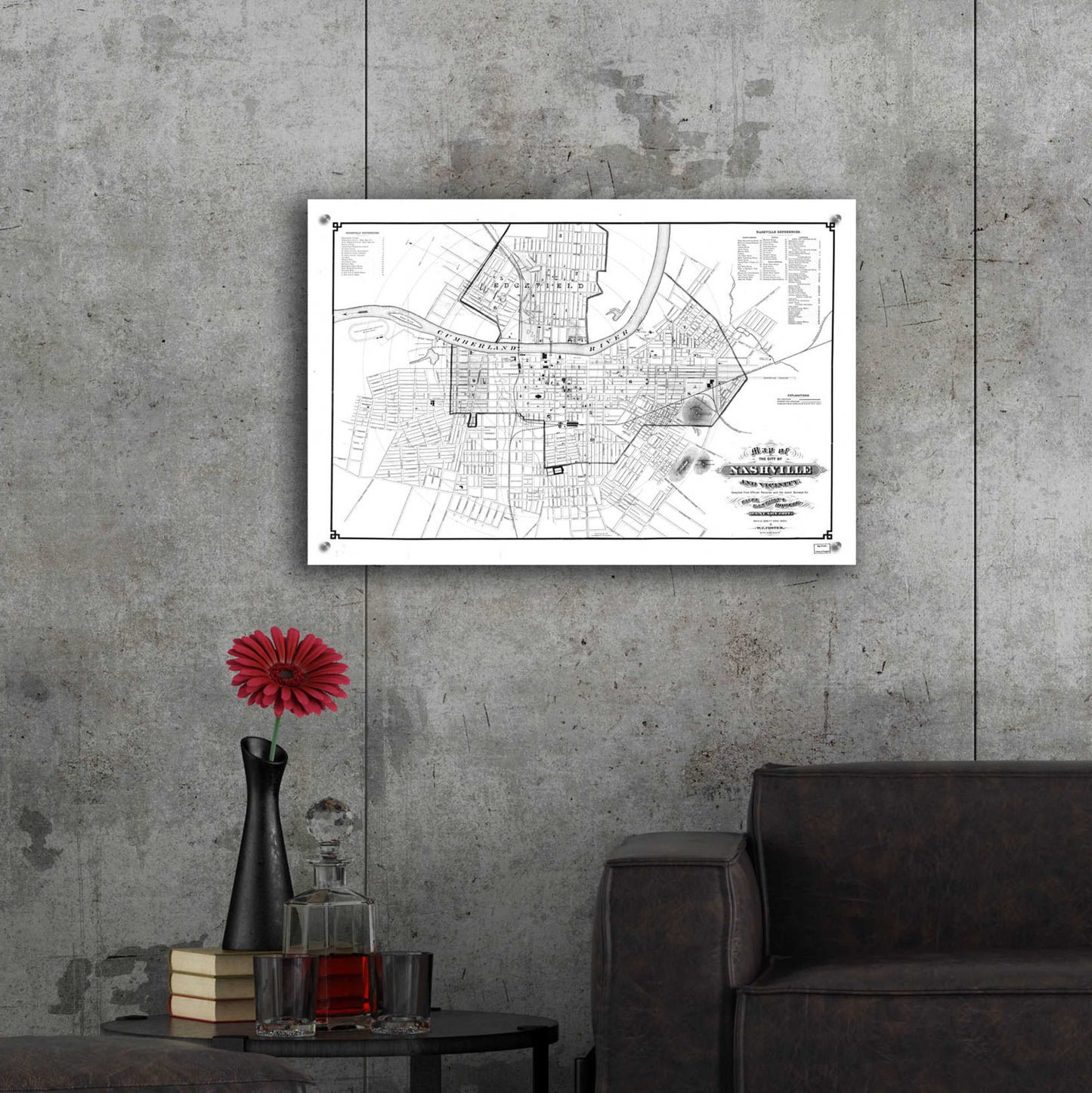 Epic Art 'Map of Nashville 1877' by Portfolio, Acrylic Glass Wall Art,36x24