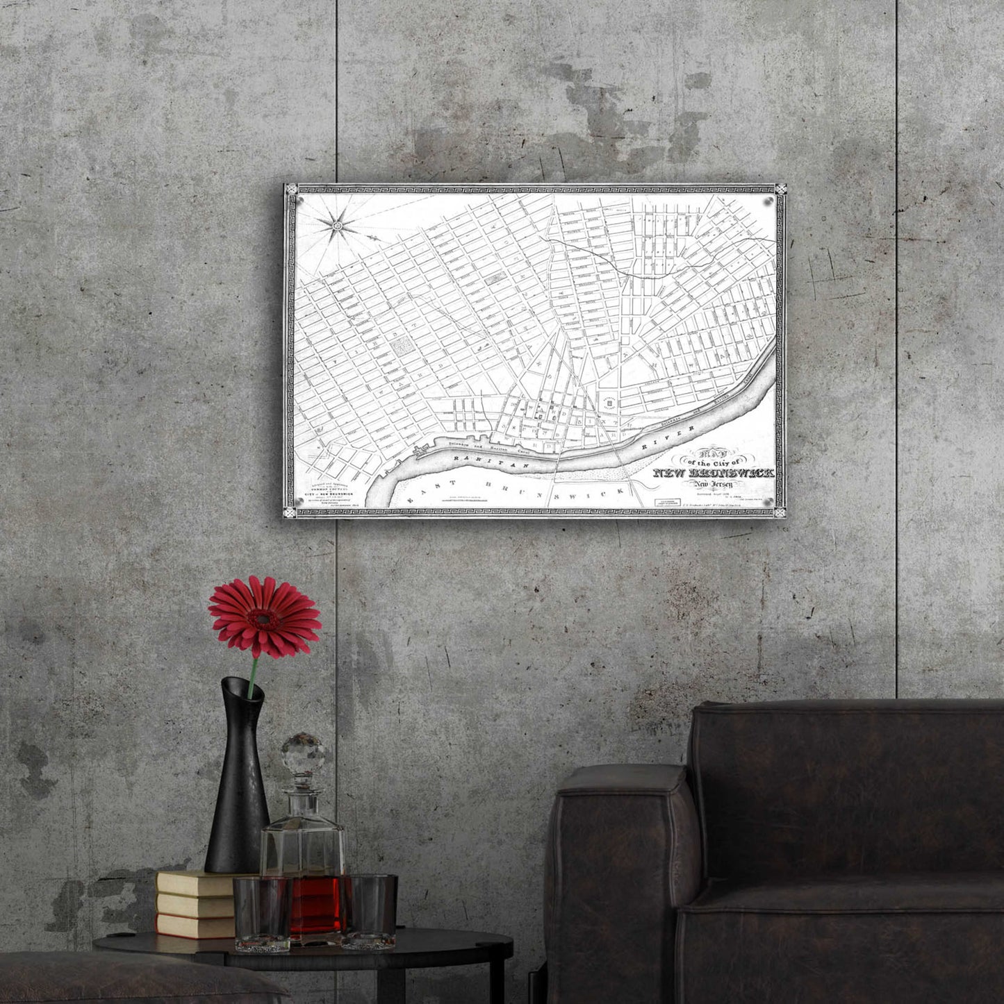 Epic Art 'Map of New Brunswick, NJ 1836' by Portfolio, Acrylic Glass Wall Art,36x24