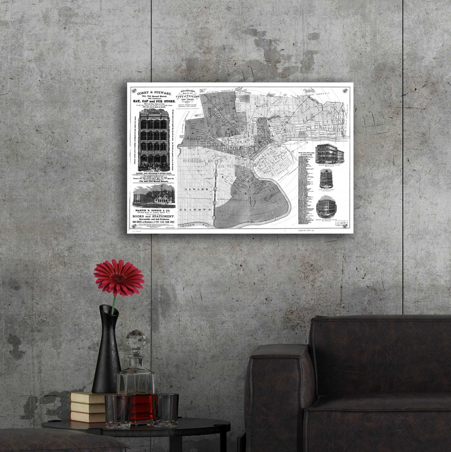 Epic Art 'Map of Newark, NJ 1879' by Portfolio, Acrylic Glass Wall Art,36x24