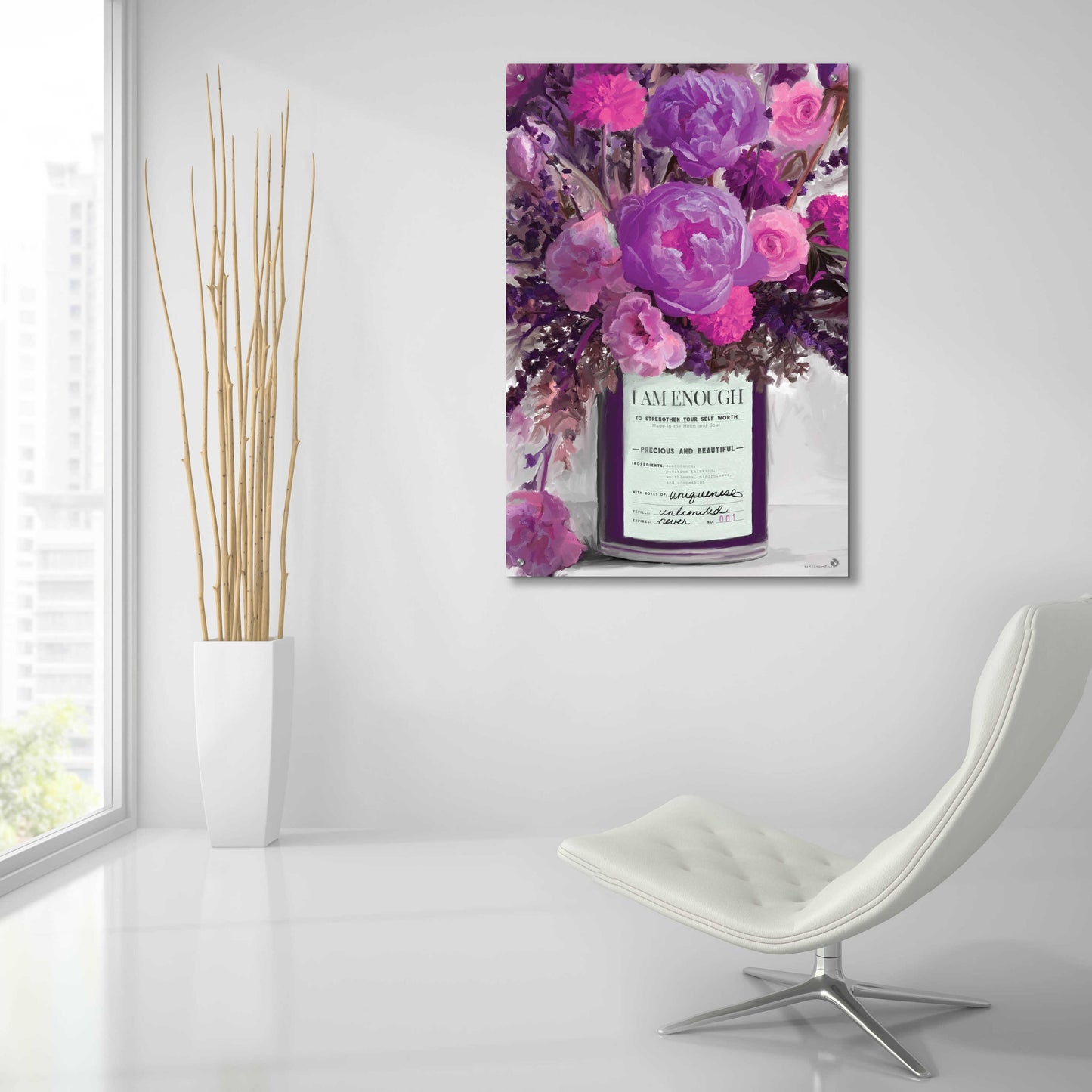 Epic Art 'I Am Enough Floral' by Kamdon Kreations, Acrylic Glass Wall Art,24x36