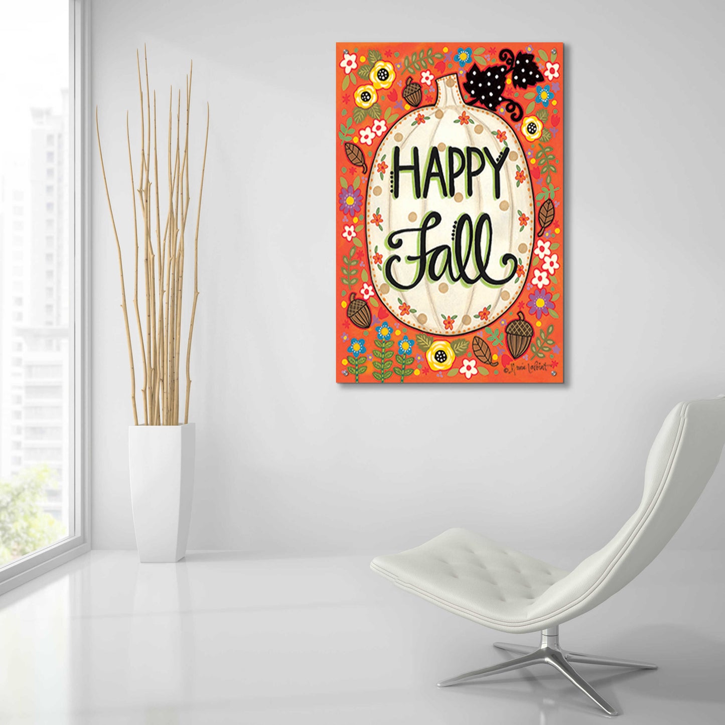 Epic Art 'Happy Fall Pumpkin' by Annie LaPoint, Acrylic Glass Wall Art,24x36