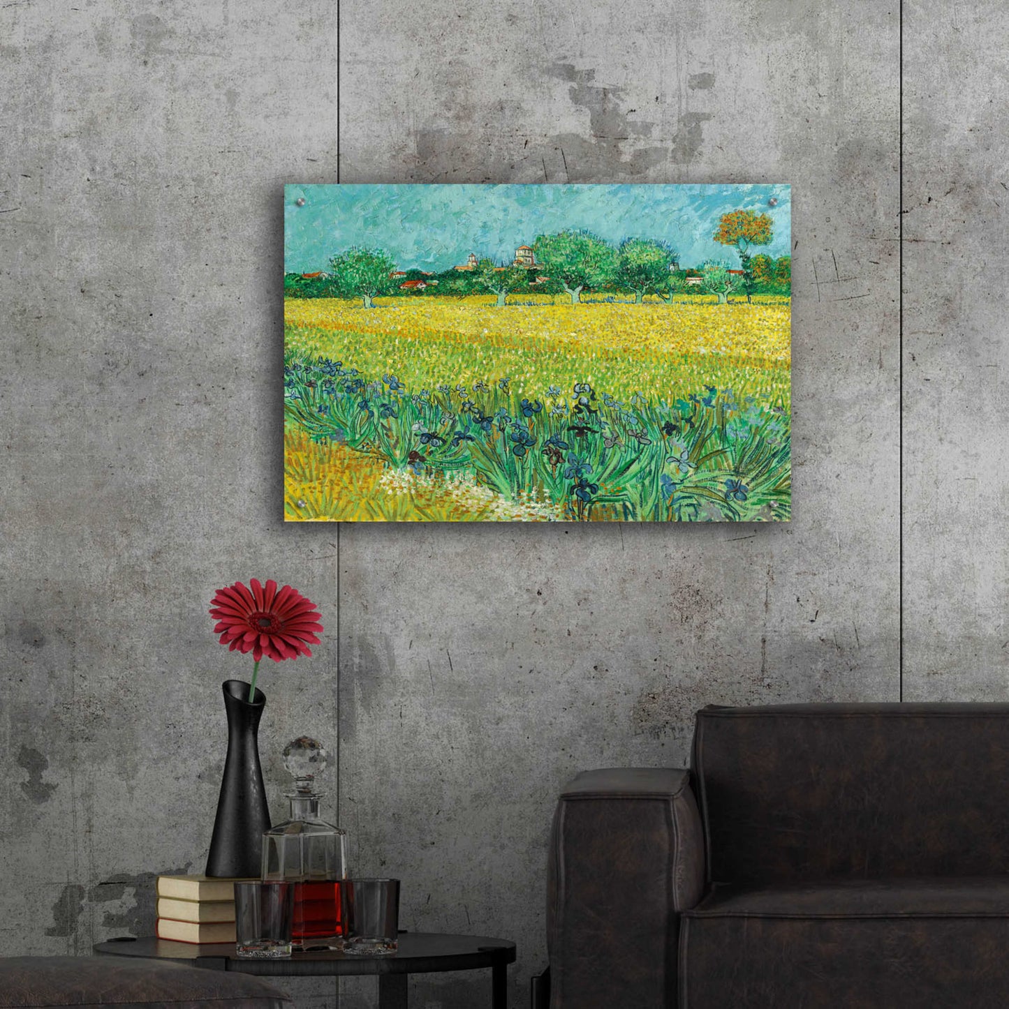 Epic Art 'Field With Irises Near Arles' by Vincent Van Gogh, Acrylic Glass Wall Art,36x24