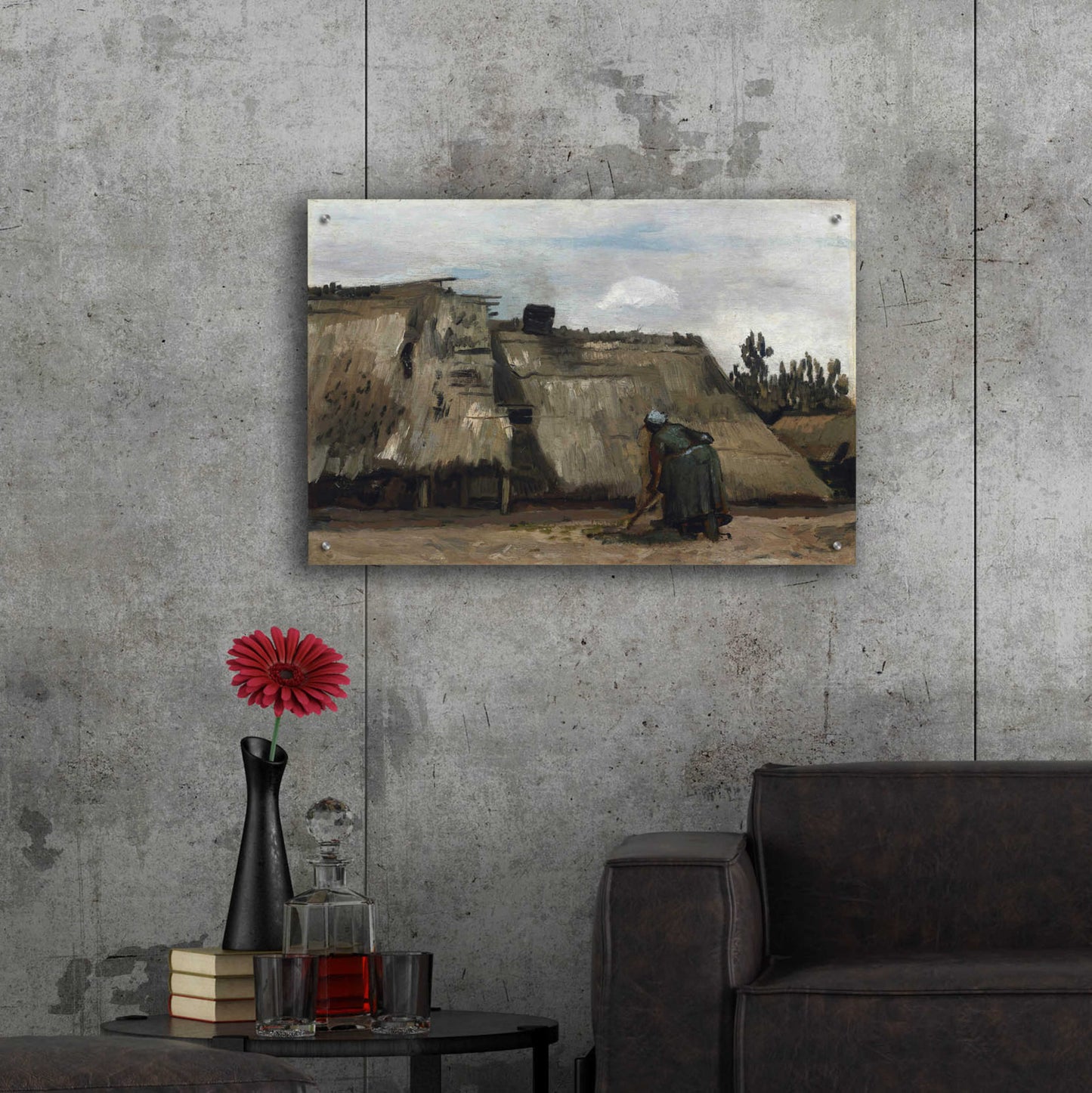 Epic Art 'A Peasant Woman Digging In Front Of Her Cottage' by Vincent Van Gogh, Acrylic Glass Wall Art,36x24