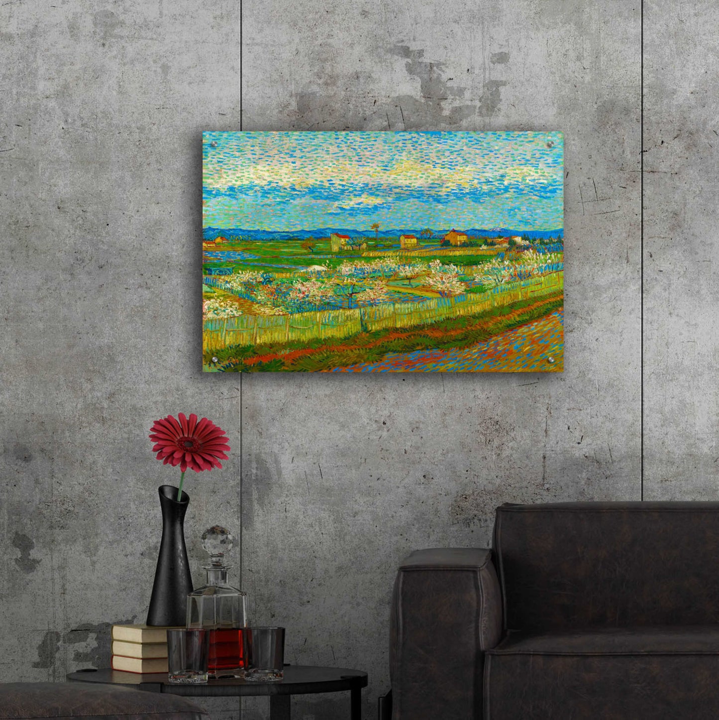 Epic Art 'Peach Trees In Blossom' by Vincent Van Gogh, Acrylic Glass Wall Art,36x24