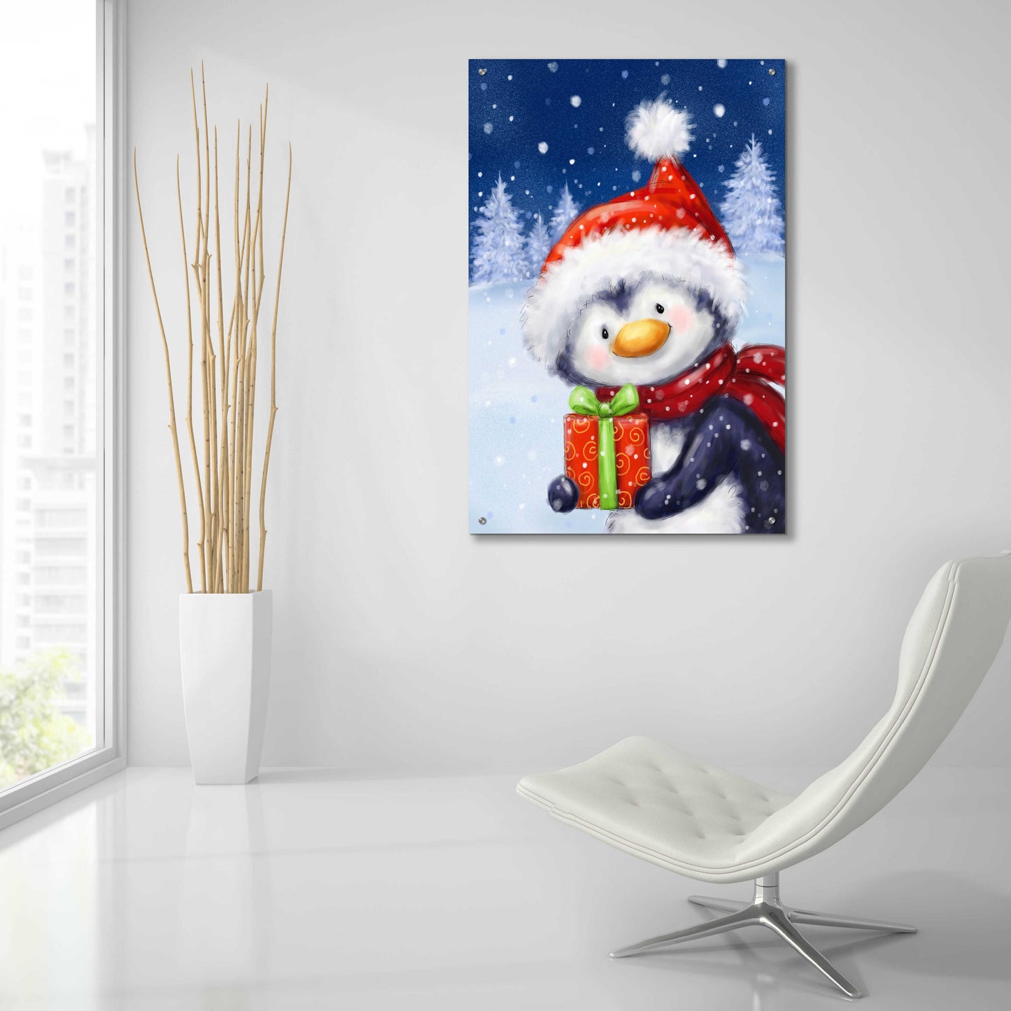 Epic Art 'Penguin With Present' by Makiko, Acrylic Glass Wall Art,24x36