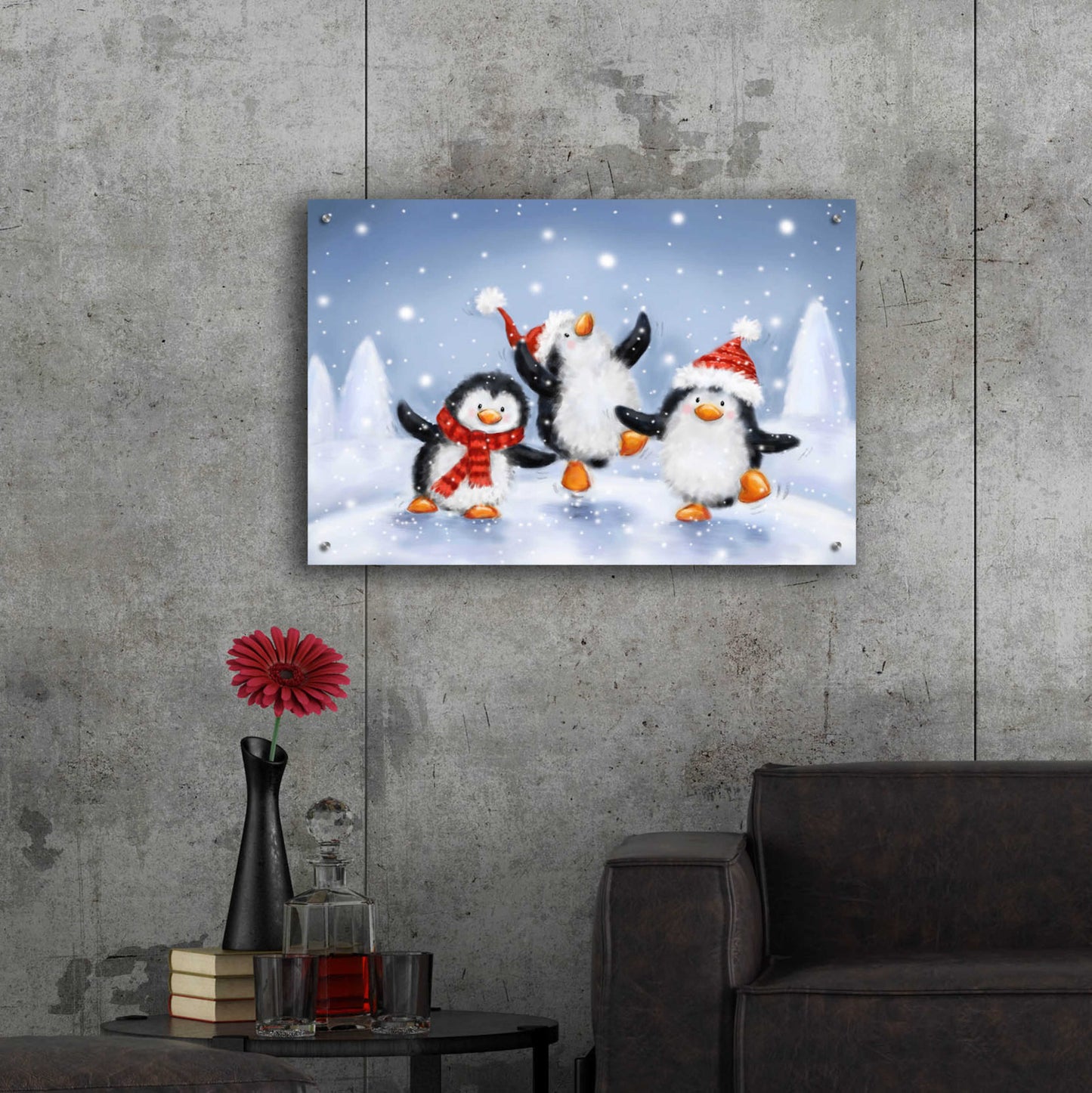 Epic Art 'Three Penguins' by Makiko, Acrylic Glass Wall Art,36x24
