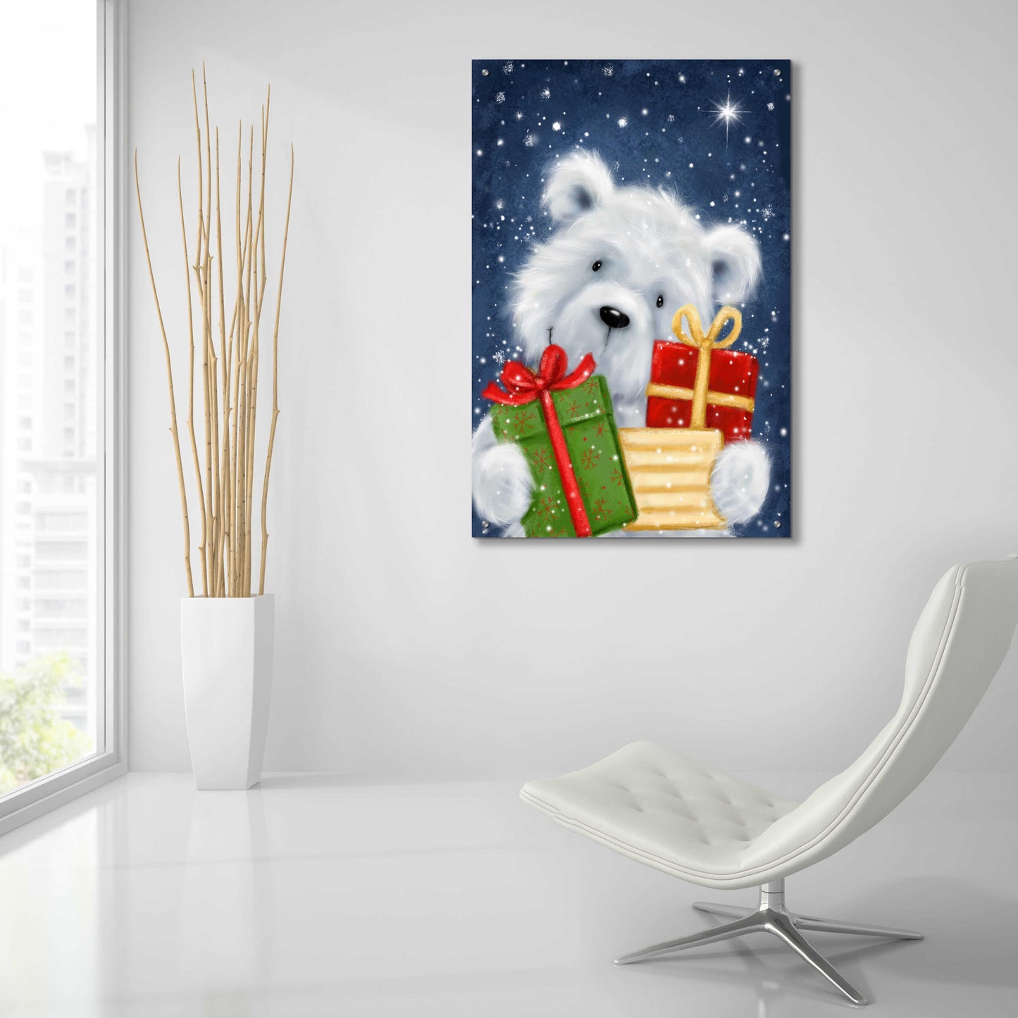 Epic Art 'Polar Bear and Presents' by Makiko, Acrylic Glass Wall Art,24x36