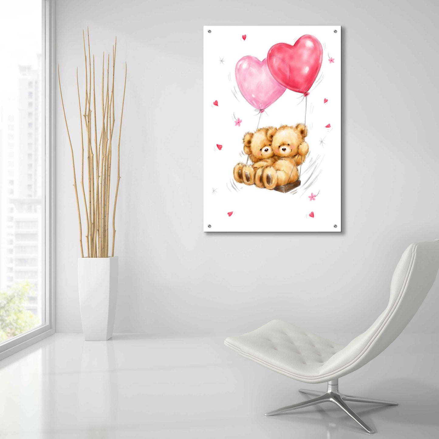 Epic Art 'Two Bears on Heart Swing' by Makiko, Acrylic Glass Wall Art,24x36