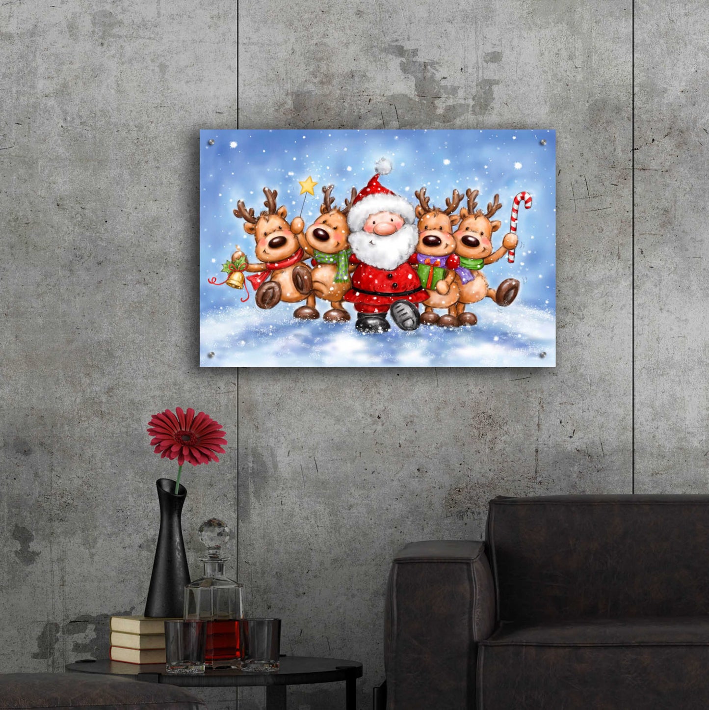 Epic Art 'Santa With Reindeers' by Makiko, Acrylic Glass Wall Art,36x24