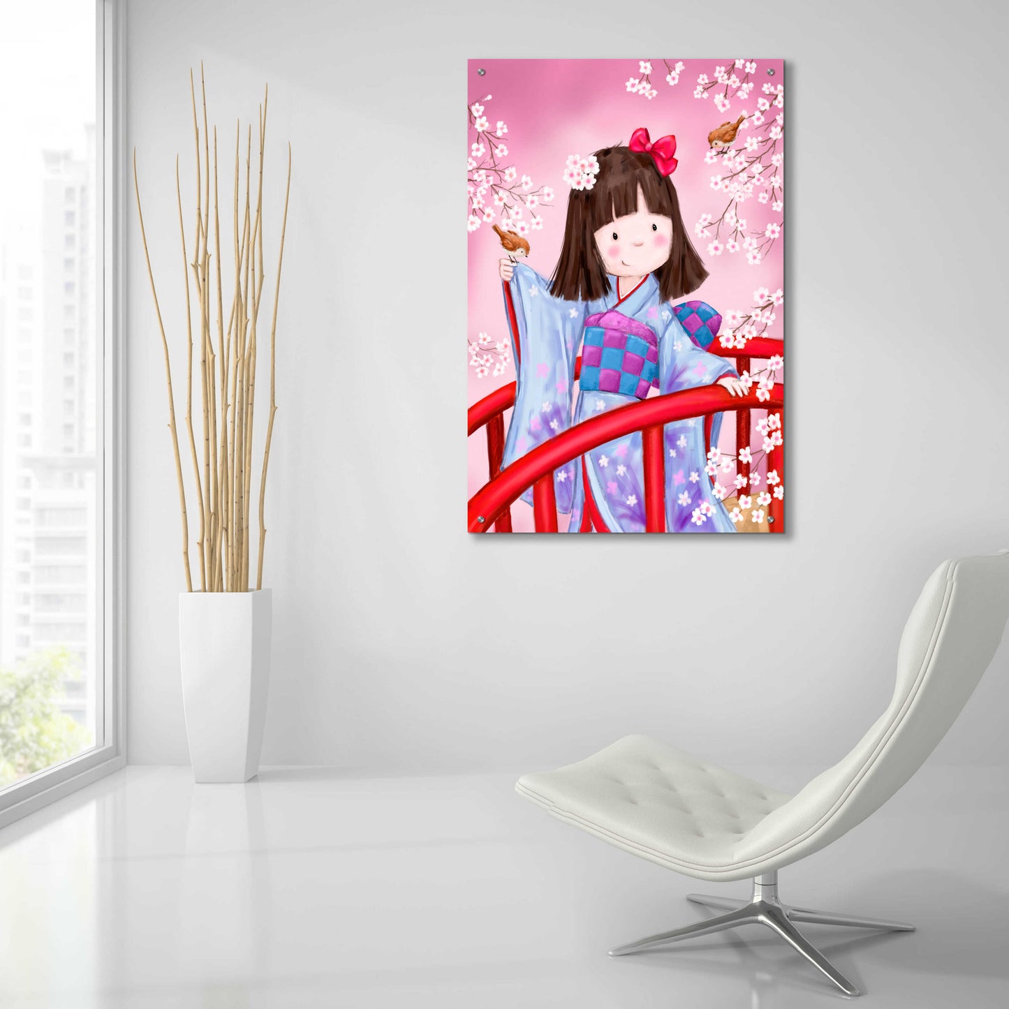 Epic Art 'Japanese Girl Bird 2' by Makiko, Acrylic Glass Wall Art,24x36