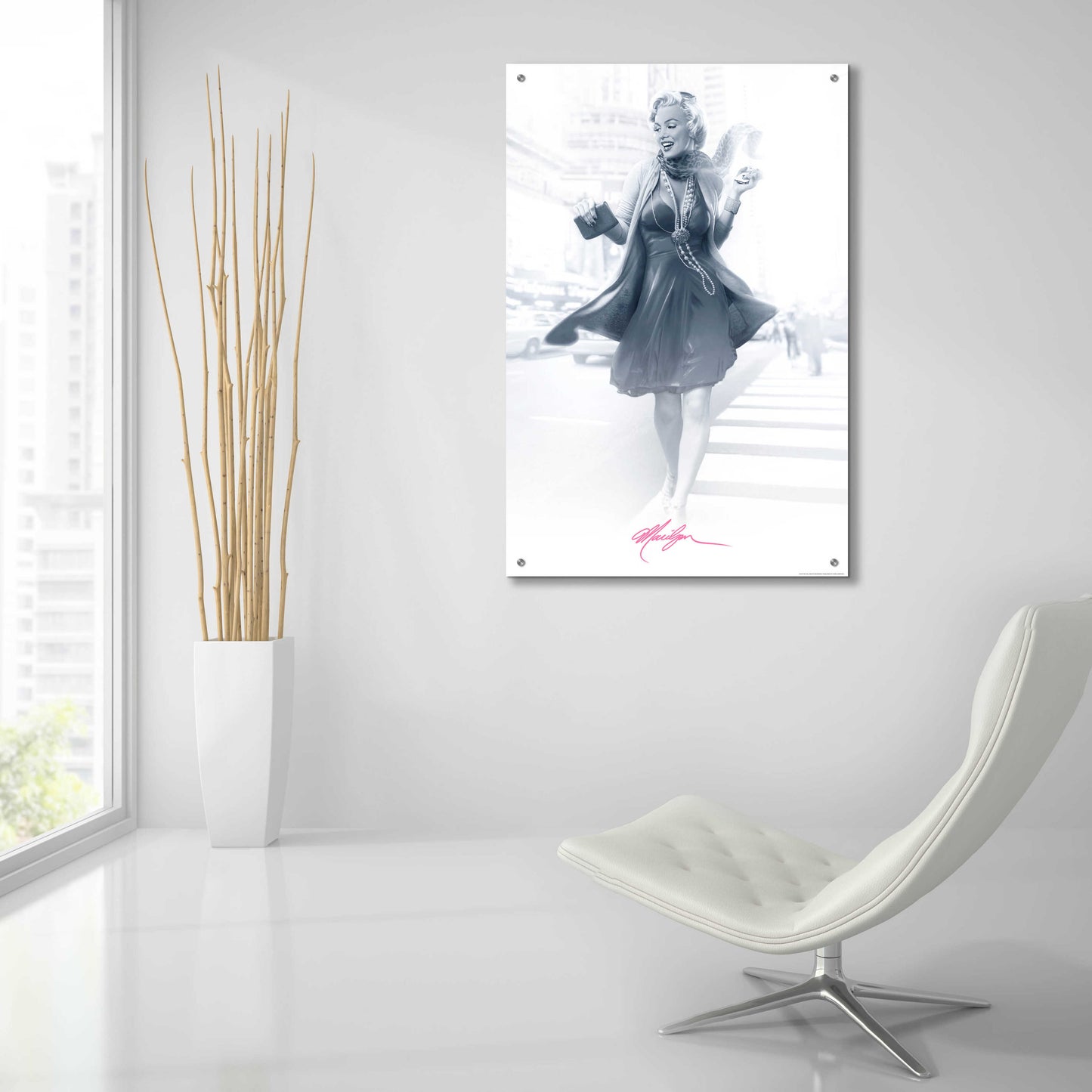 Epic Art 'Marilyn In The City Pink' by JJ Brando, Acrylic Glass Wall Art,24x36