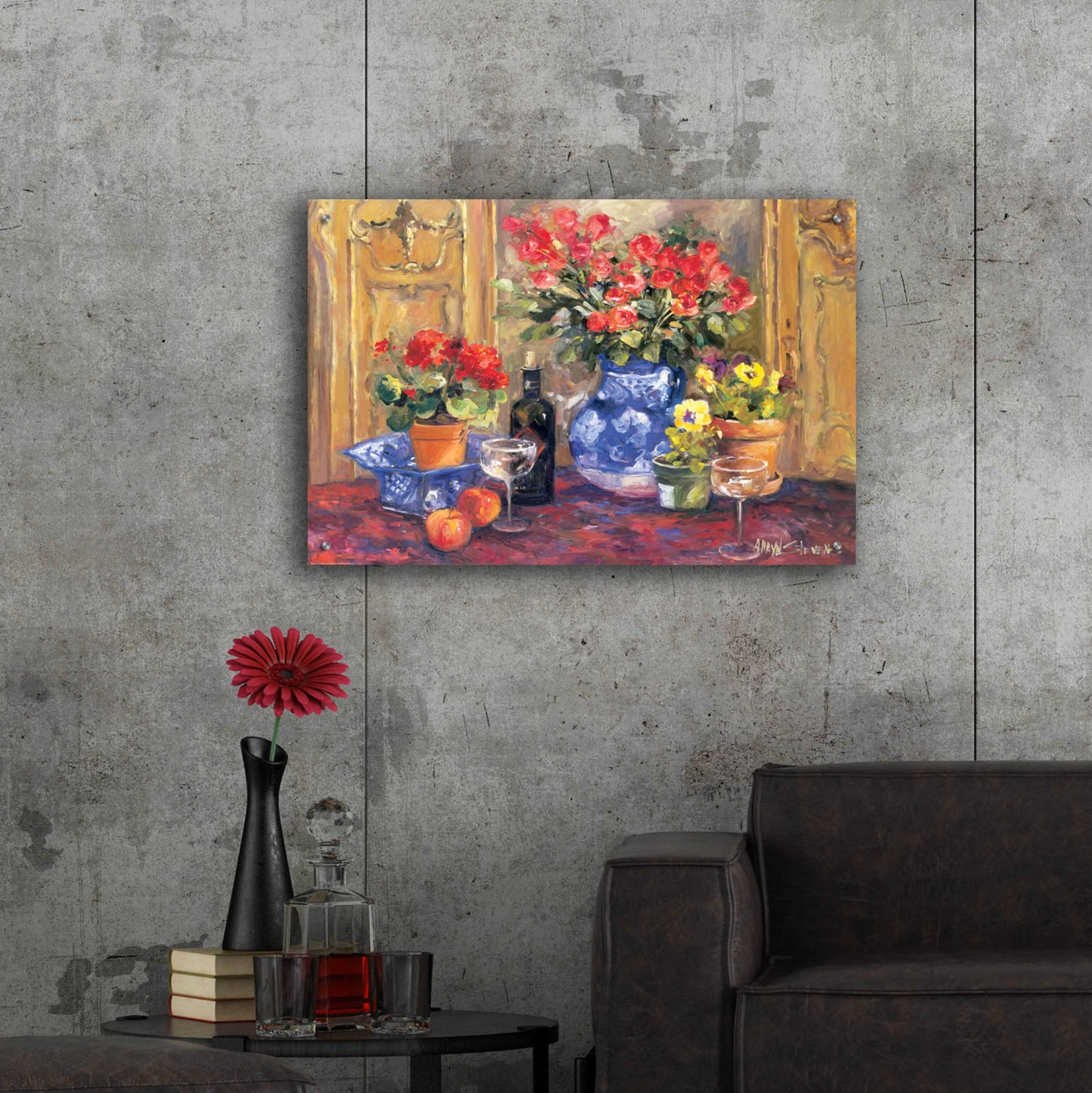 Epic Art 'Red Flowers' by Allayn Stevens, Acrylic Glass Wall Art,36x24