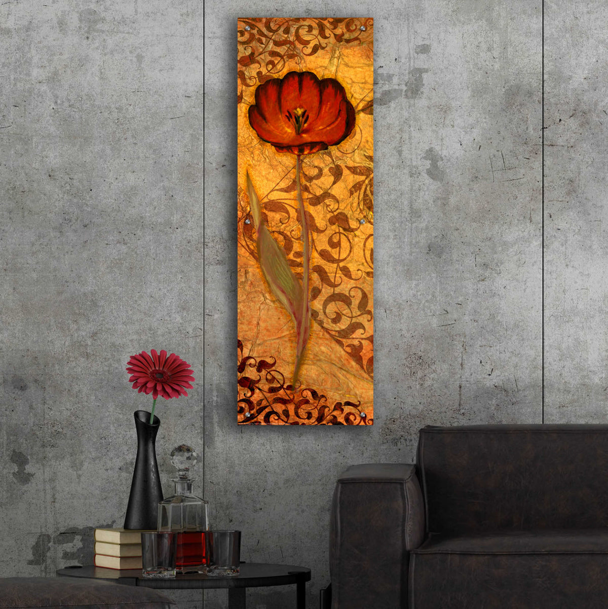 Epic Art 'Red Tulip One' by Viv Eisner, Acrylic Glass Wall Art,16x48