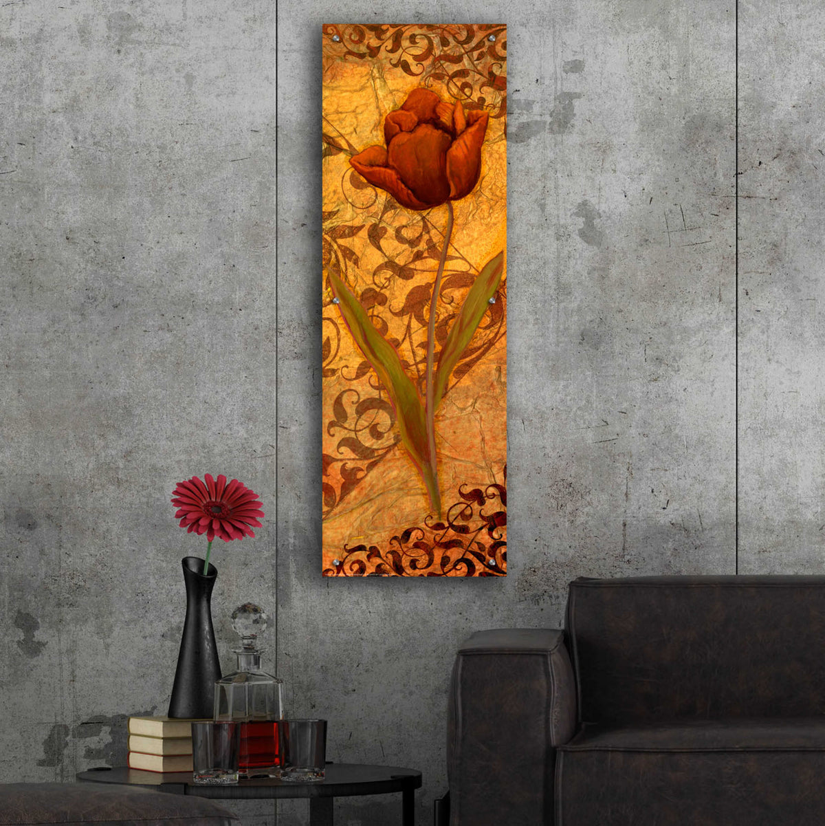 Epic Art 'Red Tulip Two' by Viv Eisner, Acrylic Glass Wall Art,16x48