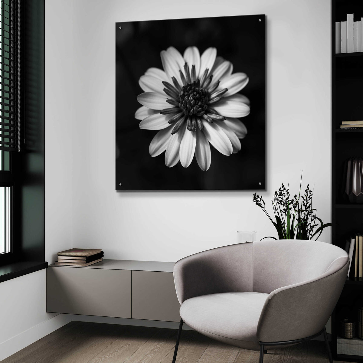 Epic Art 'Sunny Bloom Monochrome' by Leah McLean, Acrylic Glass Wall Art,36x36