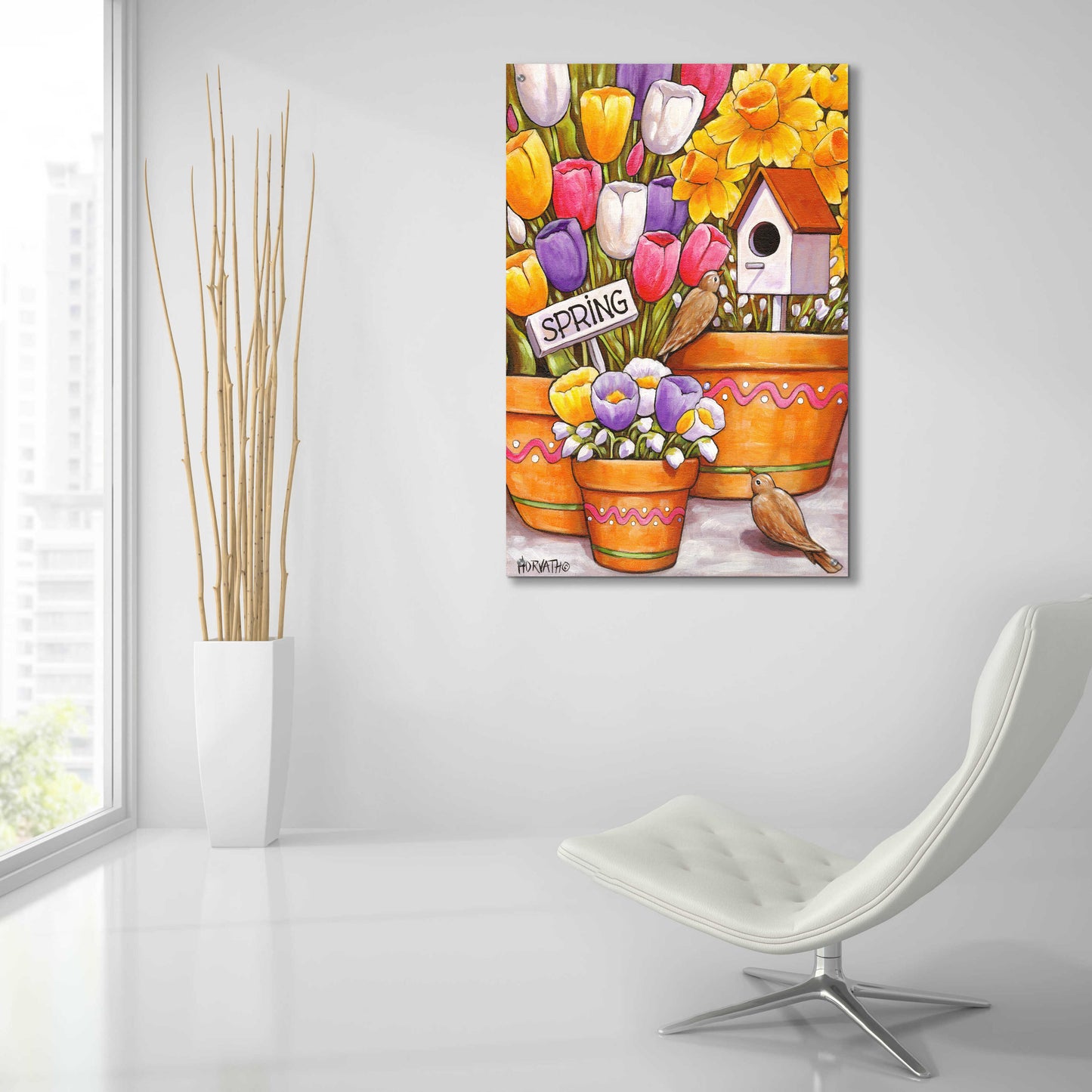 Epic Art 'Spring Birds Flowers' by Cathy Horvath-Buchanan, Acrylic Glass Wall Art,24x36