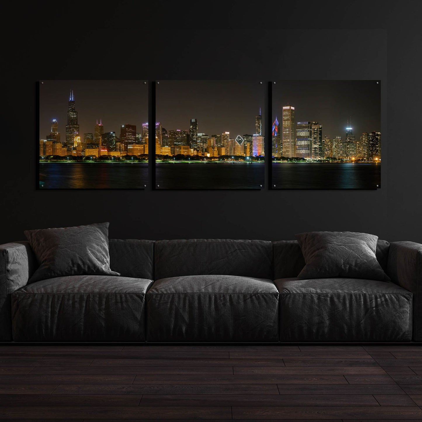 Epic Art 'Chicago Cityscape Baseball' by Epic Portfolio, Acrylic Glass Wall Art, 3 Piece Set,108x36