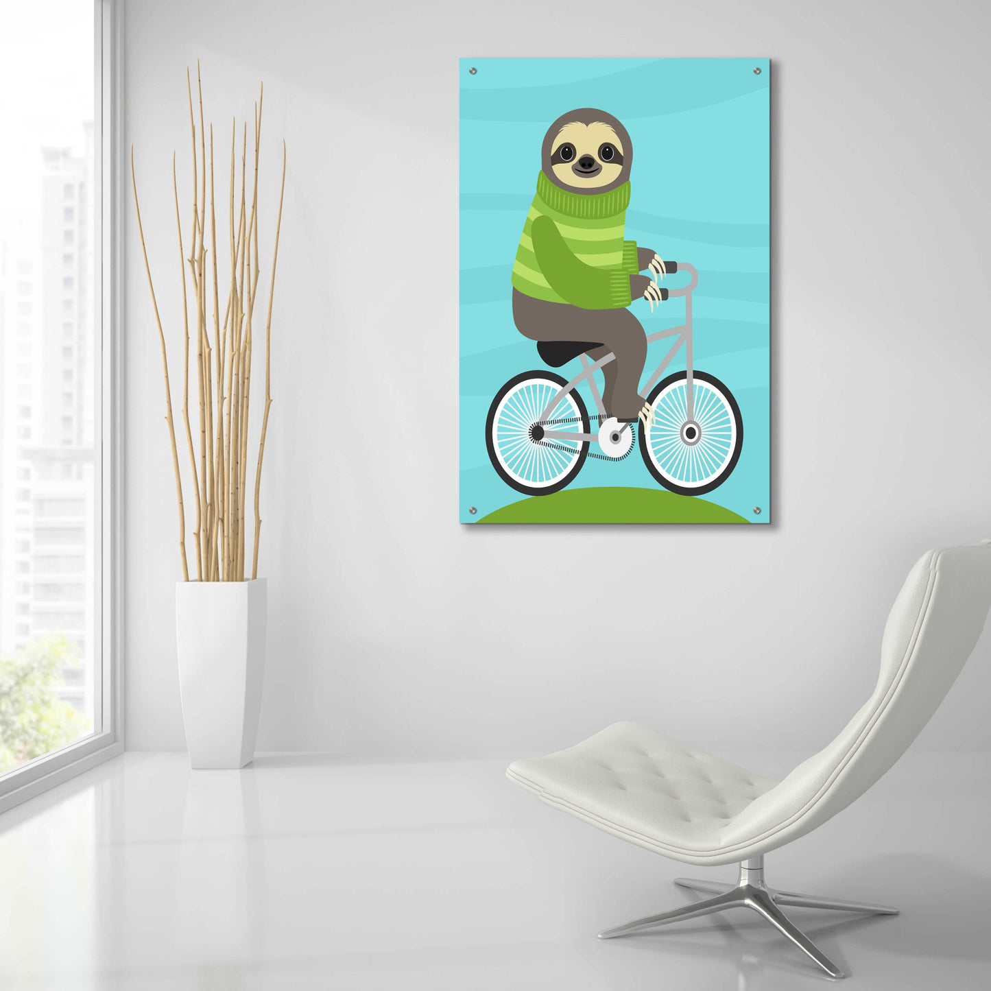 Epic Art 'Cycling Sloth' by Nancy Lee, Acrylic Glass Wall Art,24x36