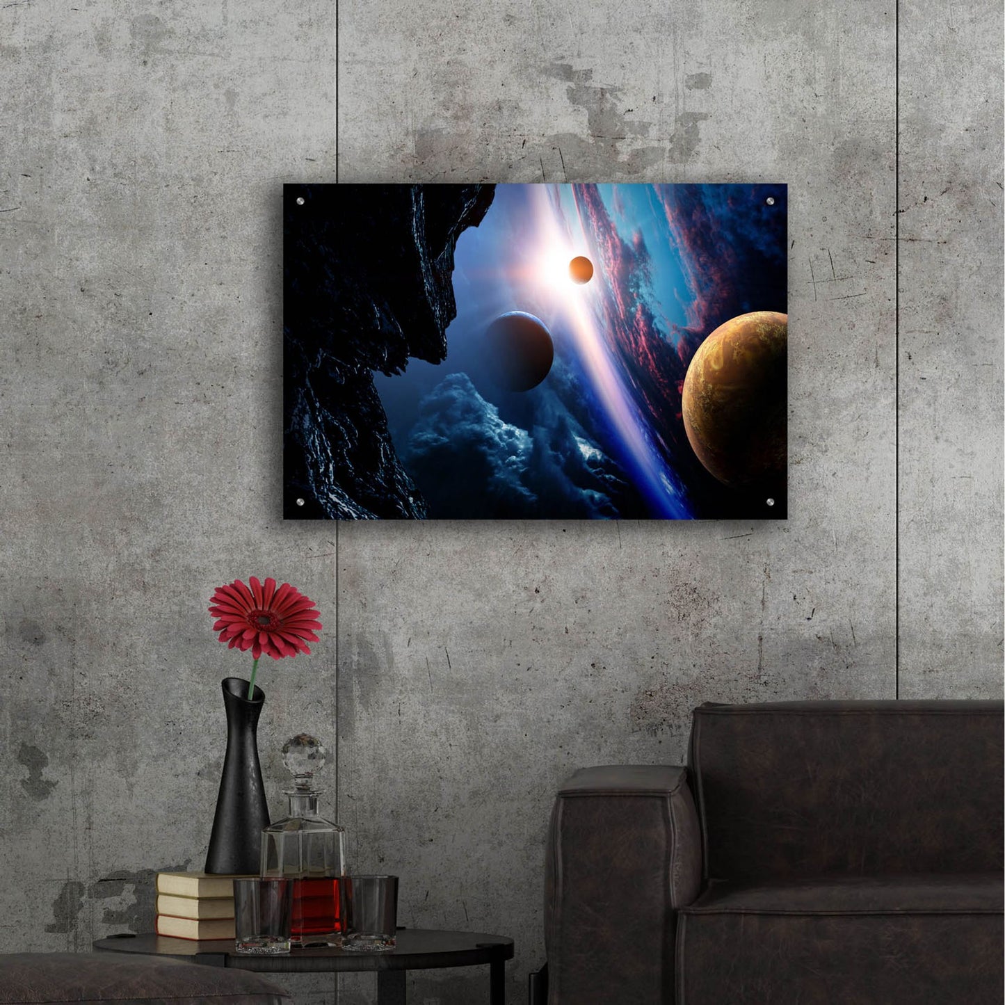 Epic Art 'Space With Planets' by Epic Portfolio, Acrylic Glass Wall Art,36x24